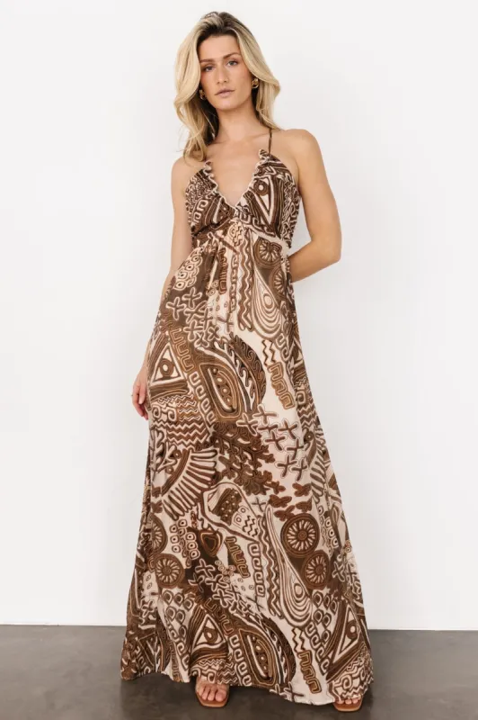 Wallace Open Back Dress | Mocha Print sold by Baltic Born