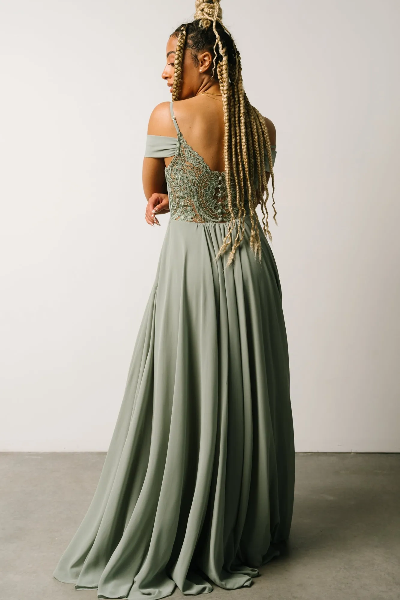 Bianca Lace Maxi Dress | Dusty Sage sold by Baltic Born product image thumbnail 2