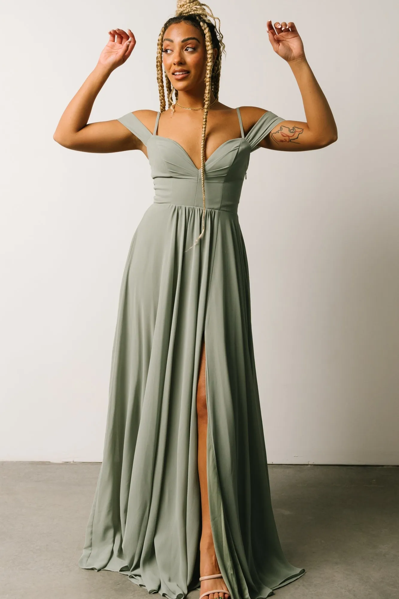 Bianca Lace Maxi Dress | Dusty Sage sold by Baltic Born product image thumbnail 3