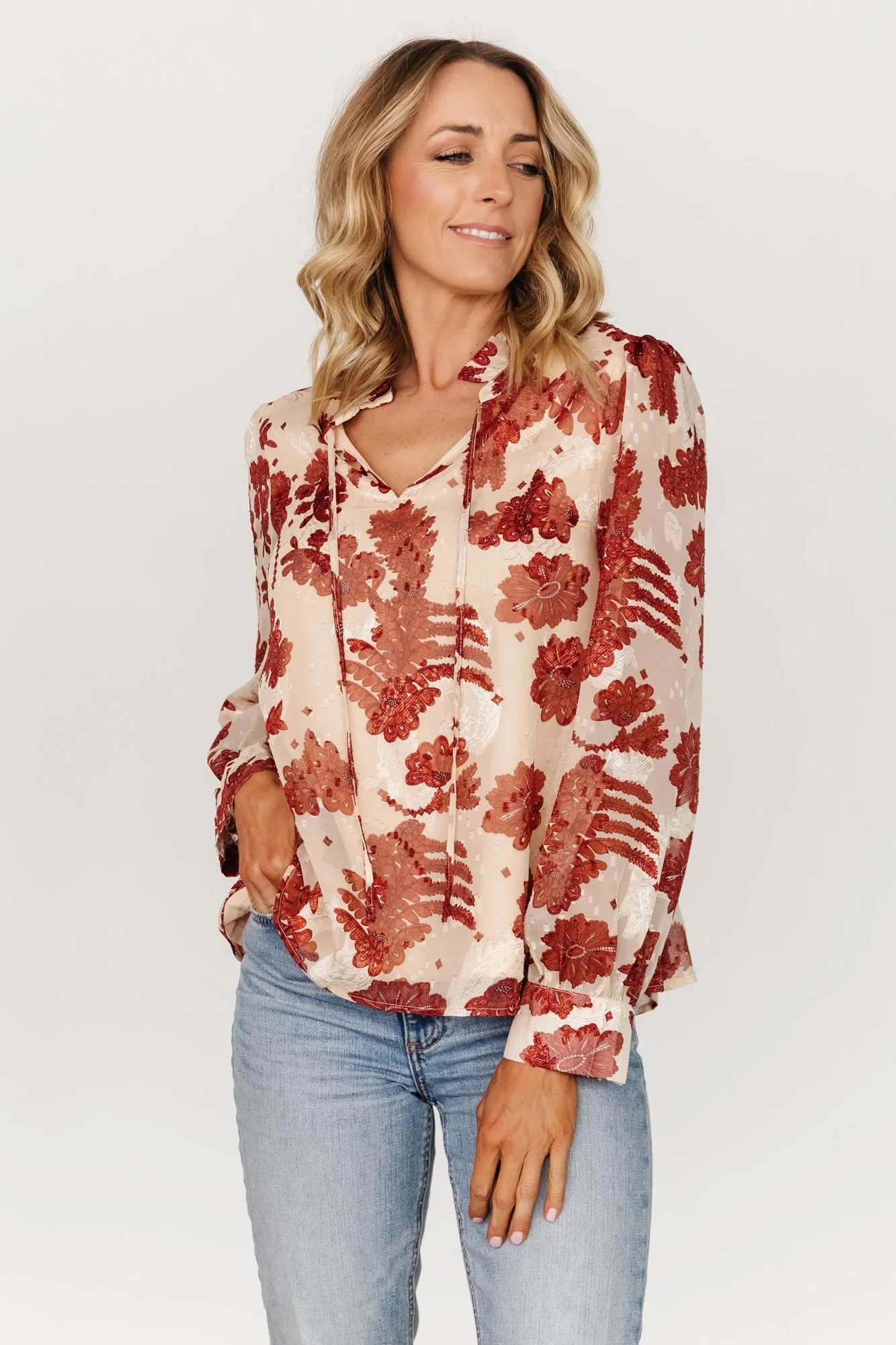 Charlotte Tie Blouse | Cream + Rust sold by Baltic Born product image thumbnail 4