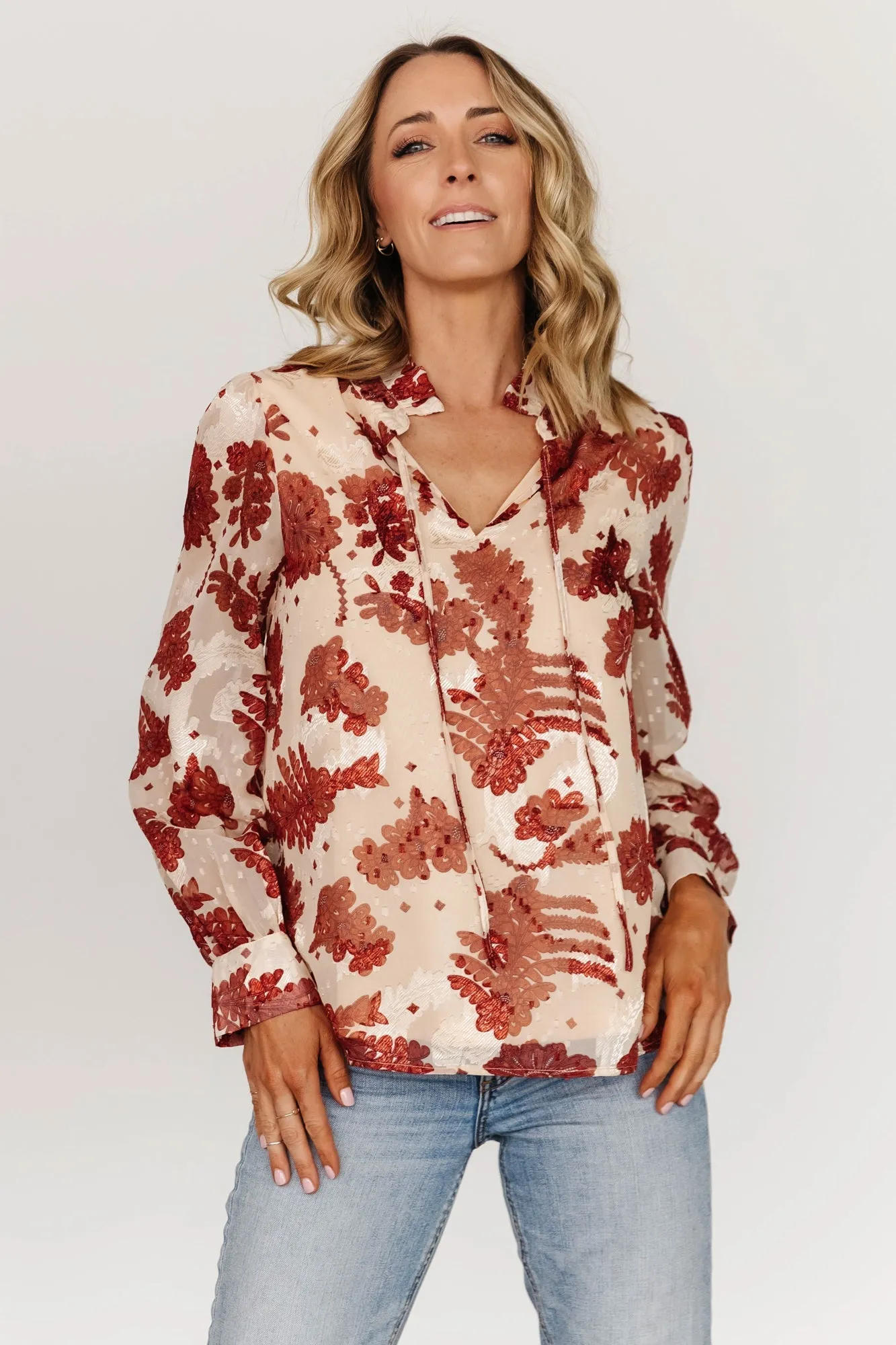 Charlotte Tie Blouse | Cream + Rust sold by Baltic Born