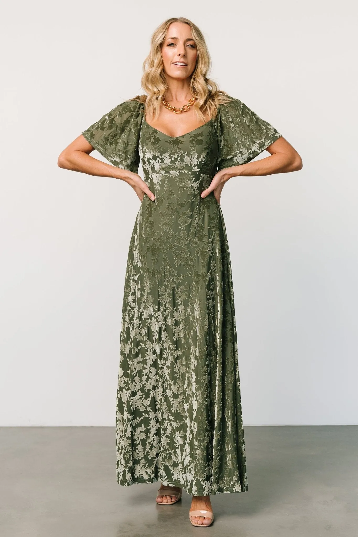 Everley Velvet Maxi Dress | Dark Sage sold by Baltic Born product image thumbnail 2