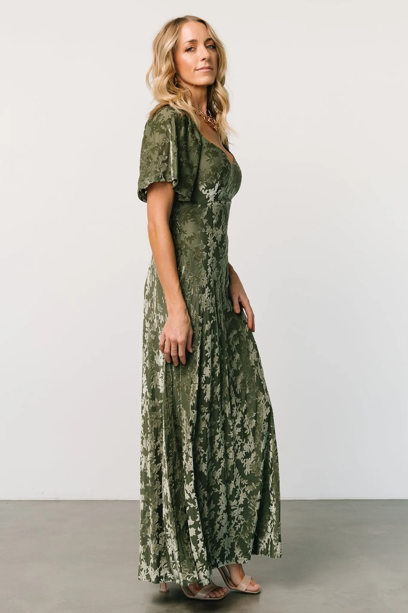 Everley Velvet Maxi Dress | Dark Sage sold by Baltic Born product image thumbnail 5