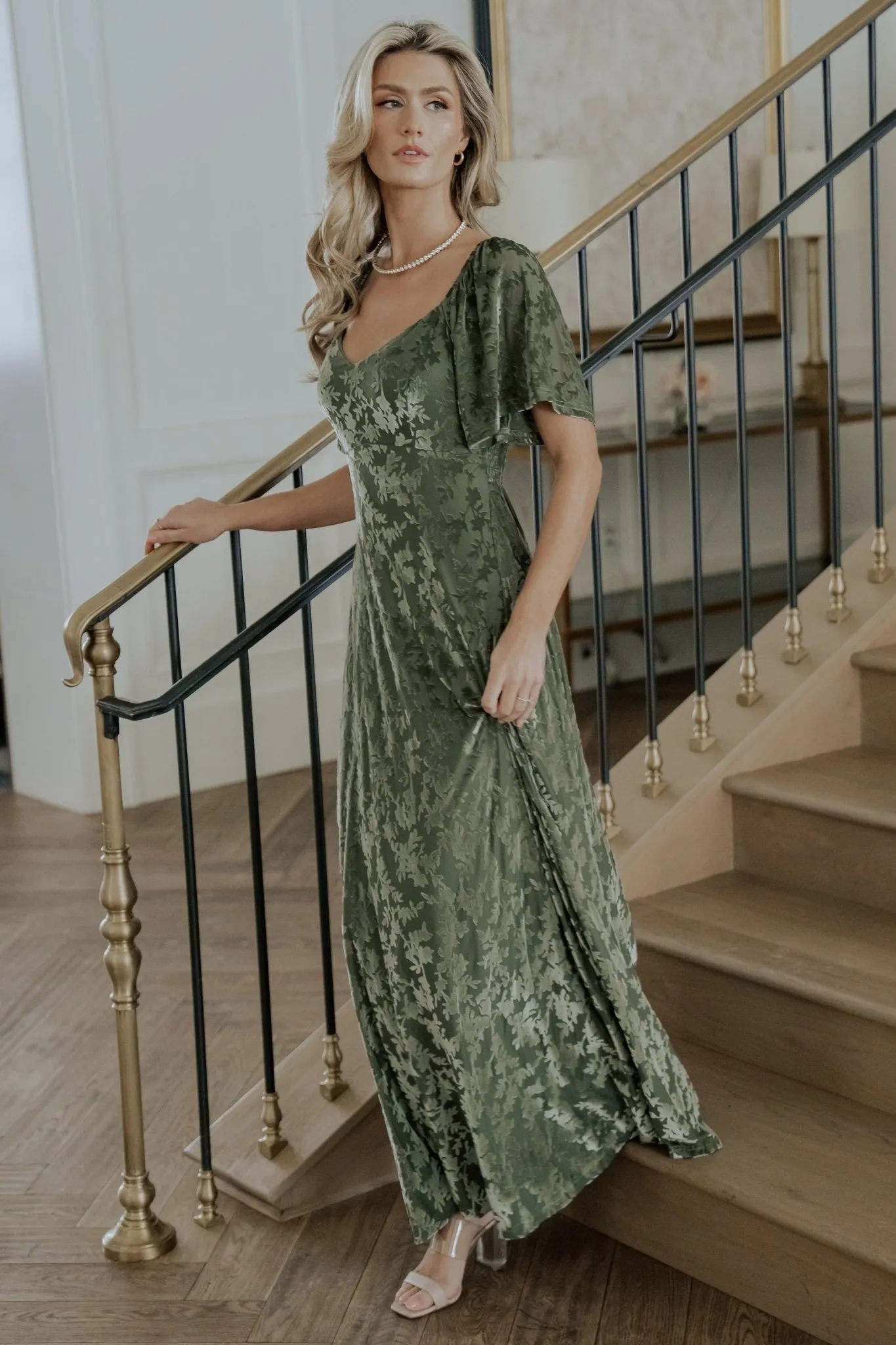 Everley Velvet Maxi Dress | Dark Sage sold by Baltic Born product image thumbnail 3