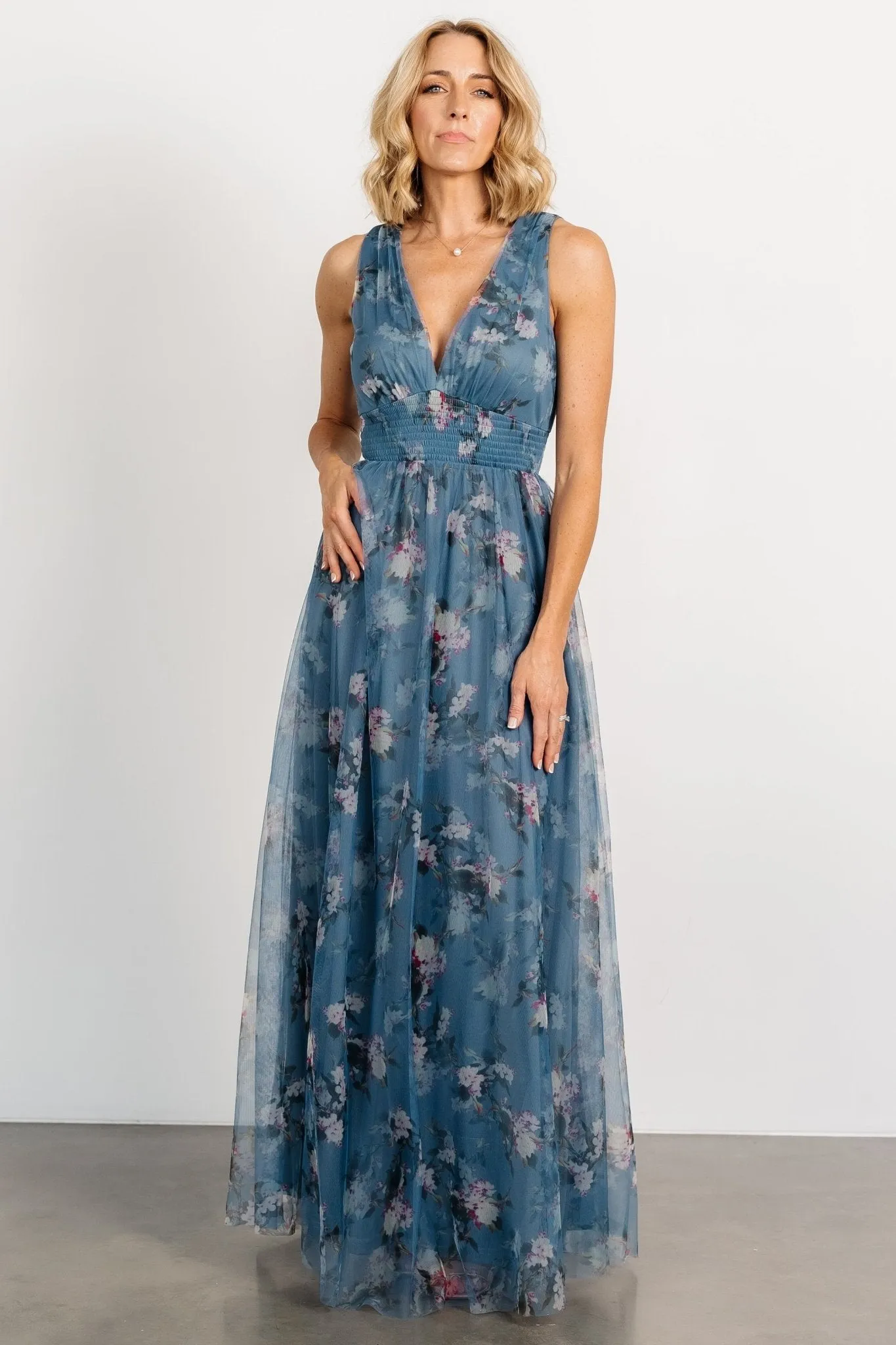 Kamila Tulle Maxi Dress | Blue Multi Floral sold by Baltic Born product image thumbnail 4