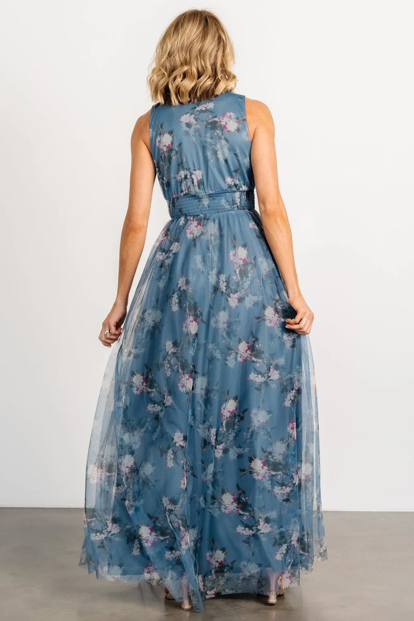 Kamila Tulle Maxi Dress | Blue Multi Floral sold by Baltic Born product image thumbnail 5