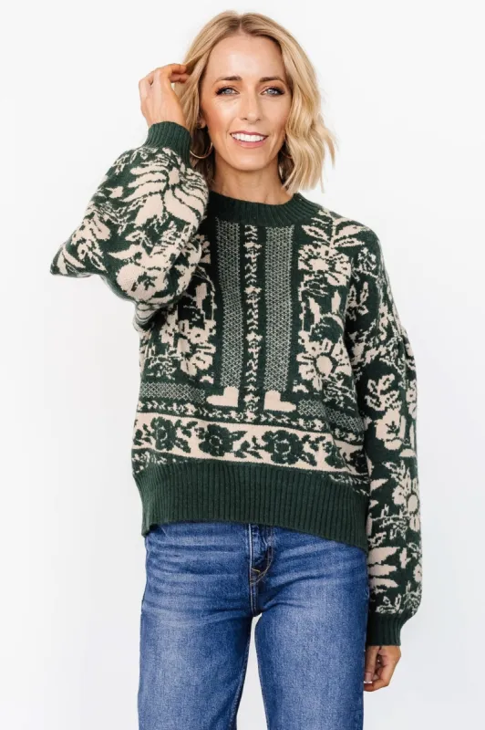 Salzburg Sweater | Dark Green + Taupe sold by Baltic Born