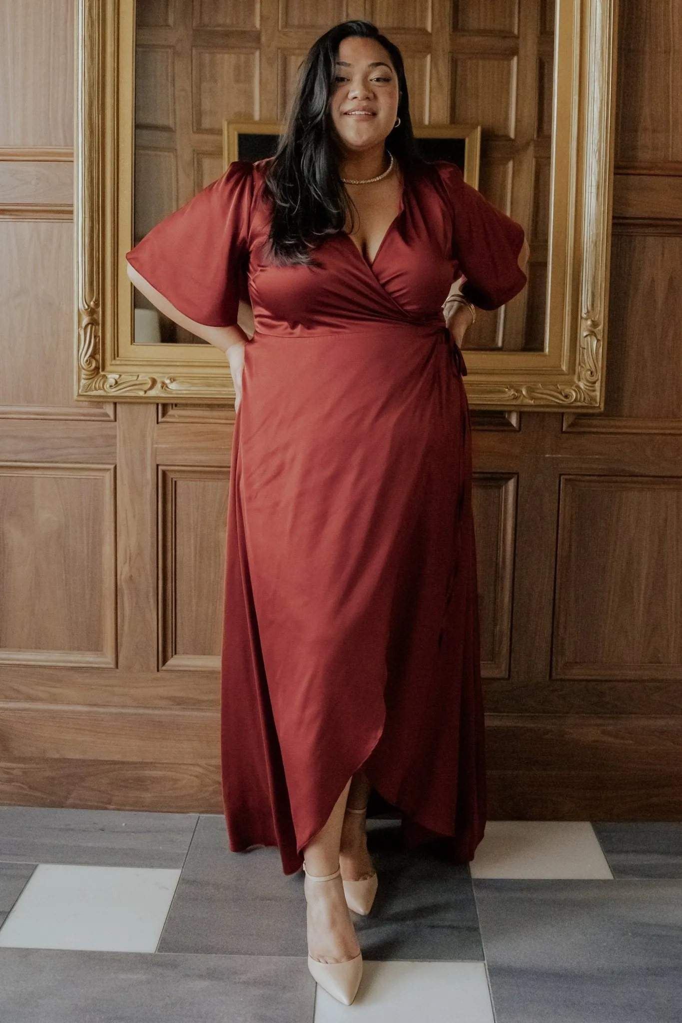 Vara Satin Maxi Wrap Dress | Terracotta sold by Baltic Born product image thumbnail 5