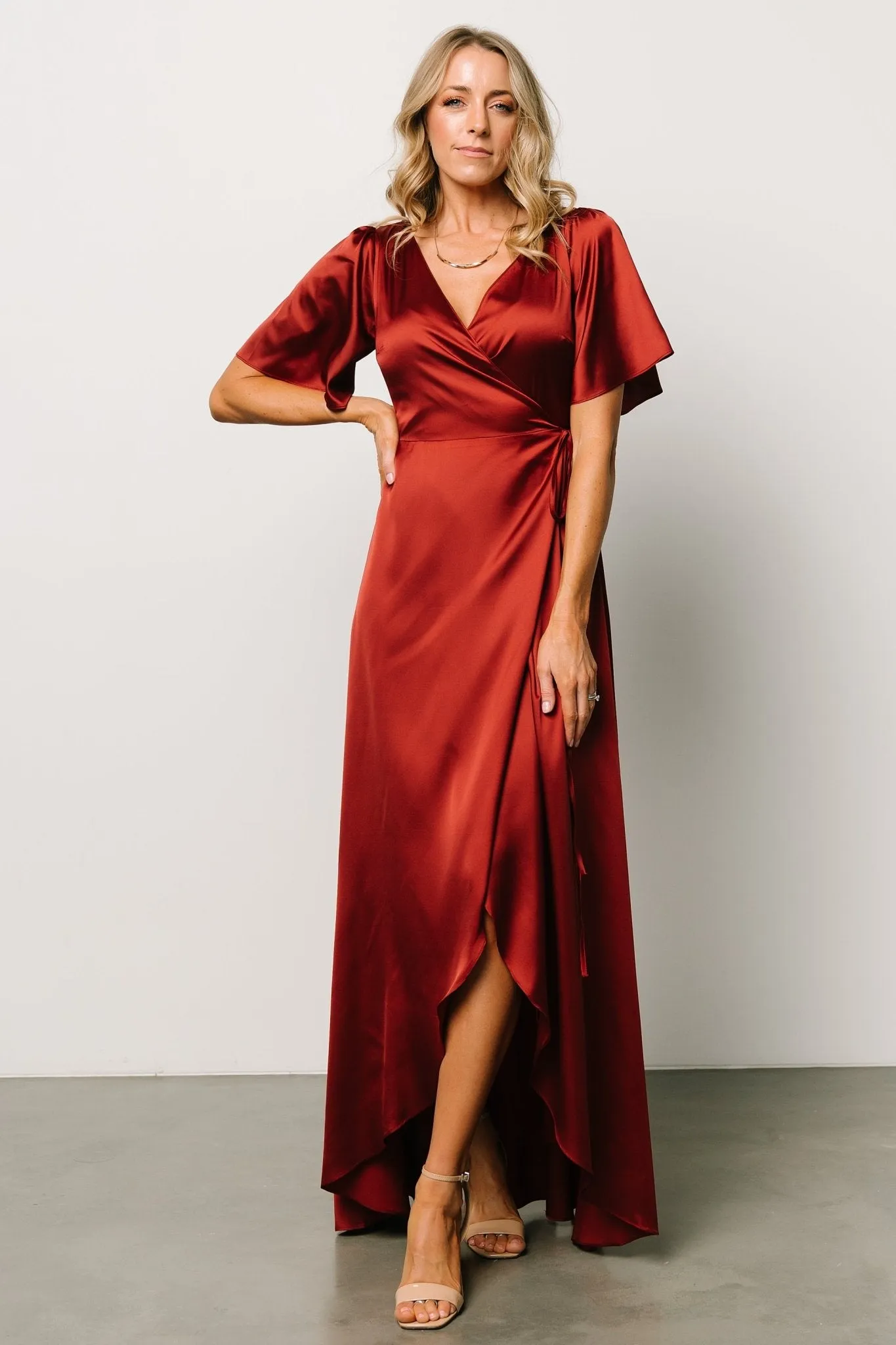 Vara Satin Maxi Wrap Dress | Terracotta sold by Baltic Born product image thumbnail 2