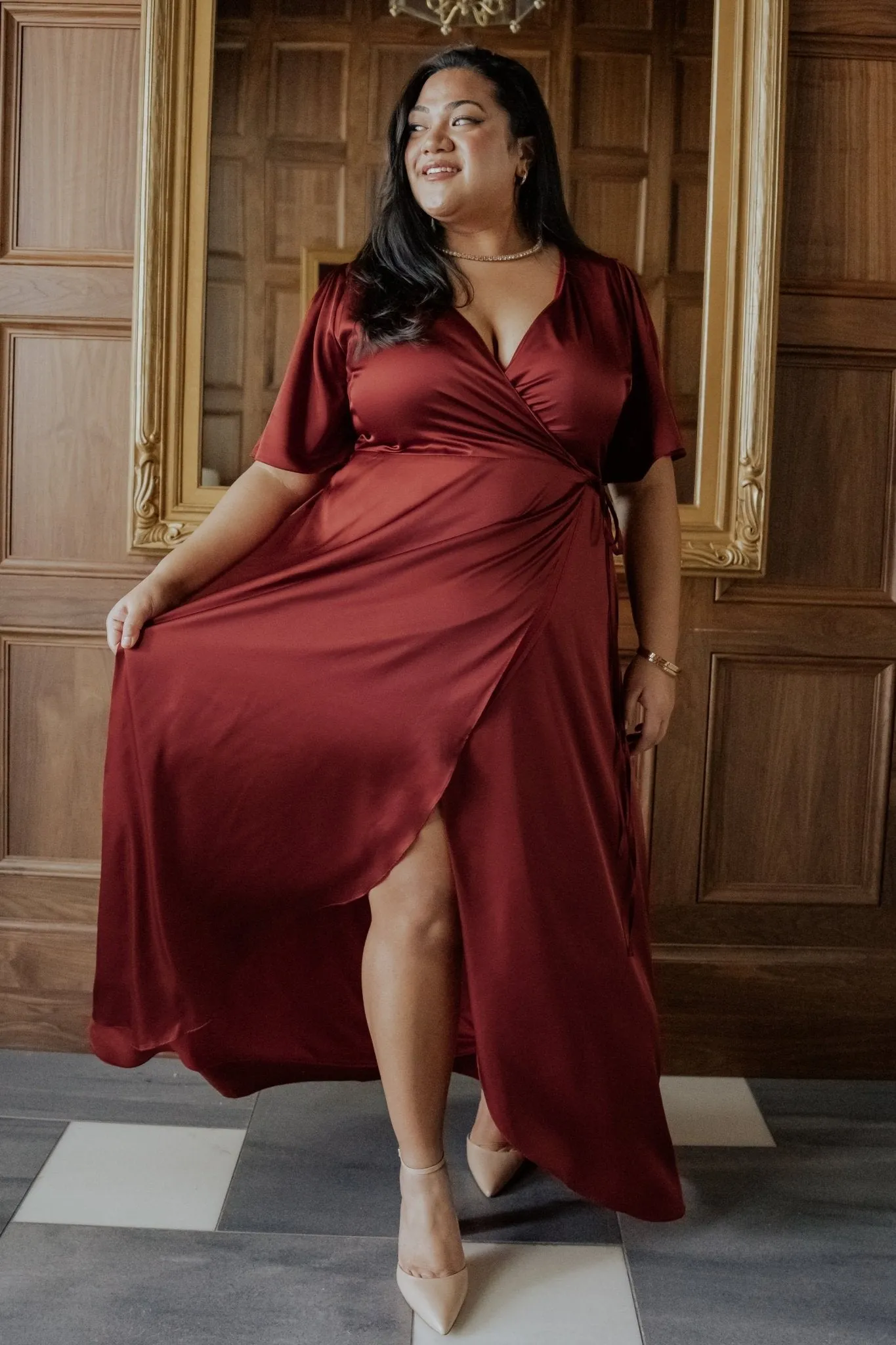 Vara Satin Maxi Wrap Dress | Terracotta sold by Baltic Born product image thumbnail 3