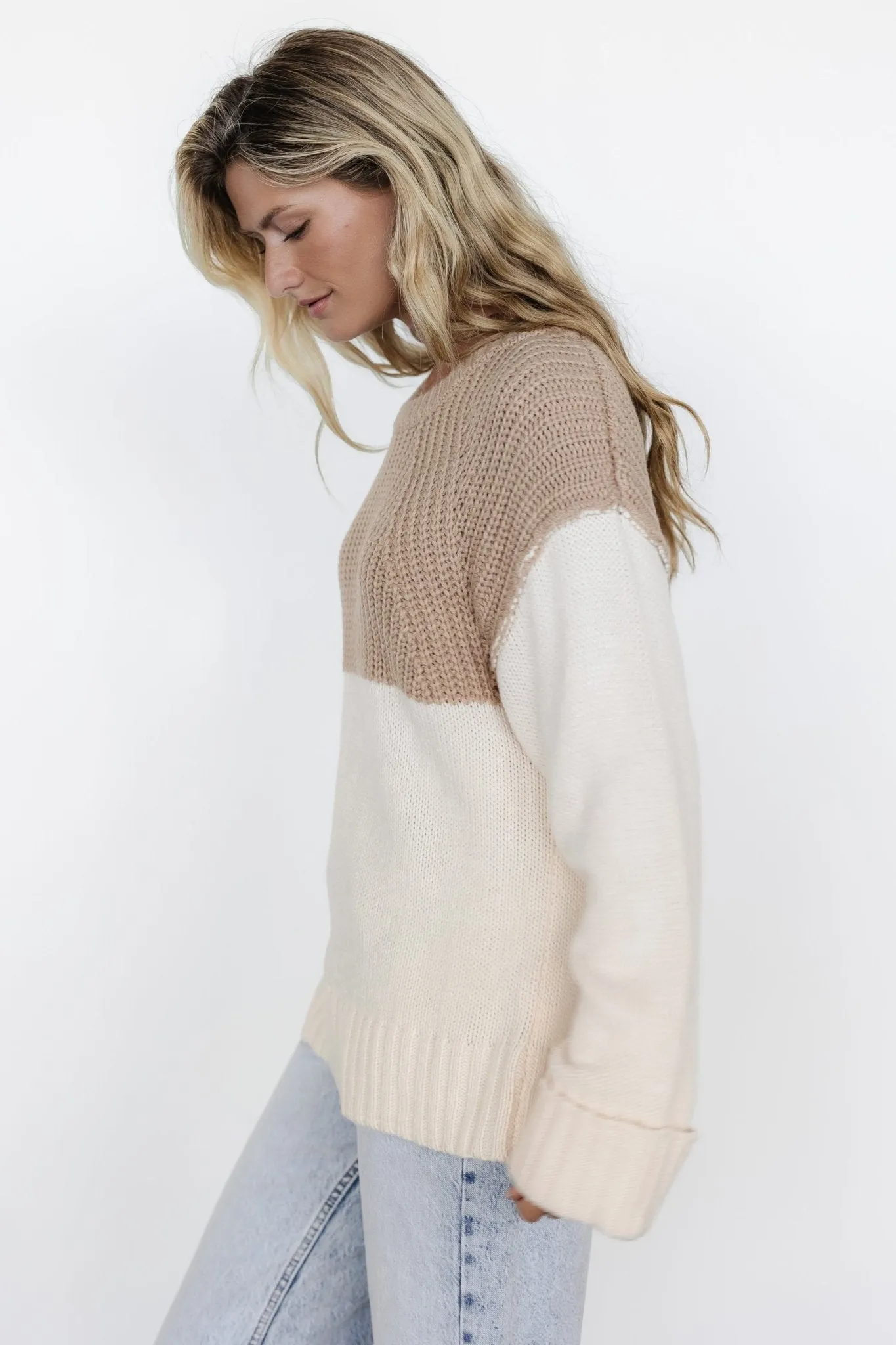 Mabel Cuffed Sweater | Cream + Taupe sold by Baltic Born product image thumbnail 5
