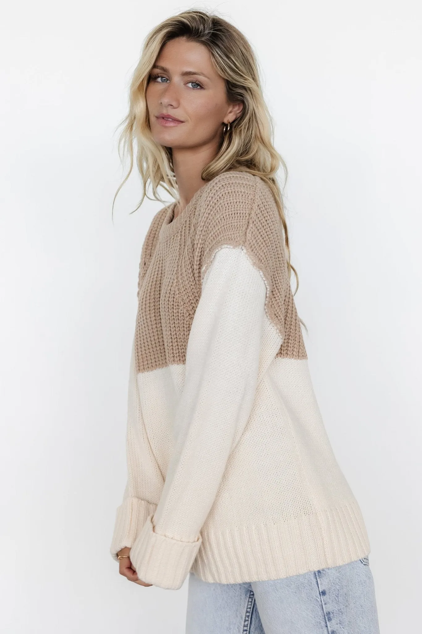 Mabel Cuffed Sweater | Cream + Taupe sold by Baltic Born product image thumbnail 2