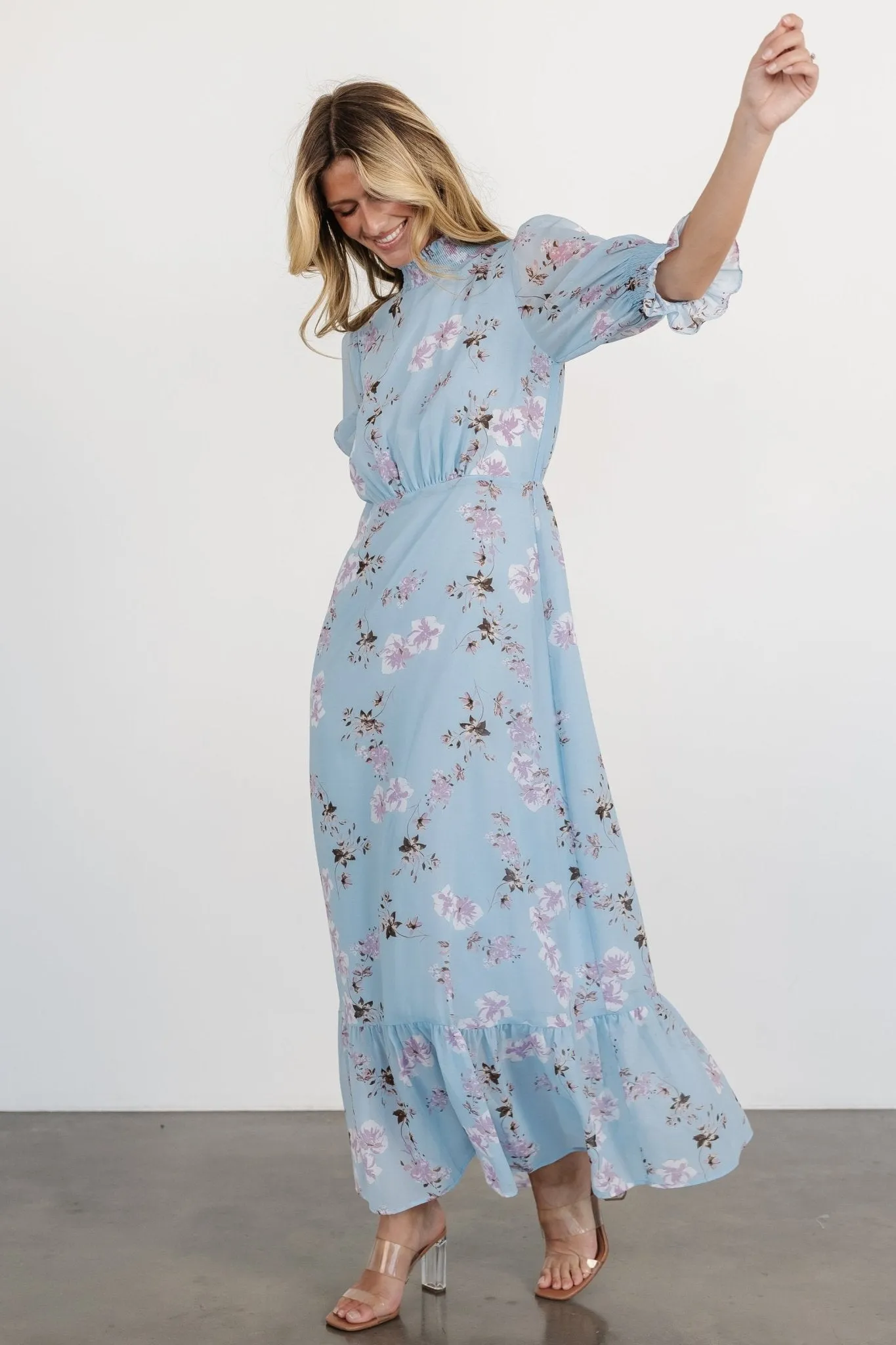 Marie Mock Neck Maxi Dress | Sky Blue Floral sold by Baltic Born product image thumbnail 3