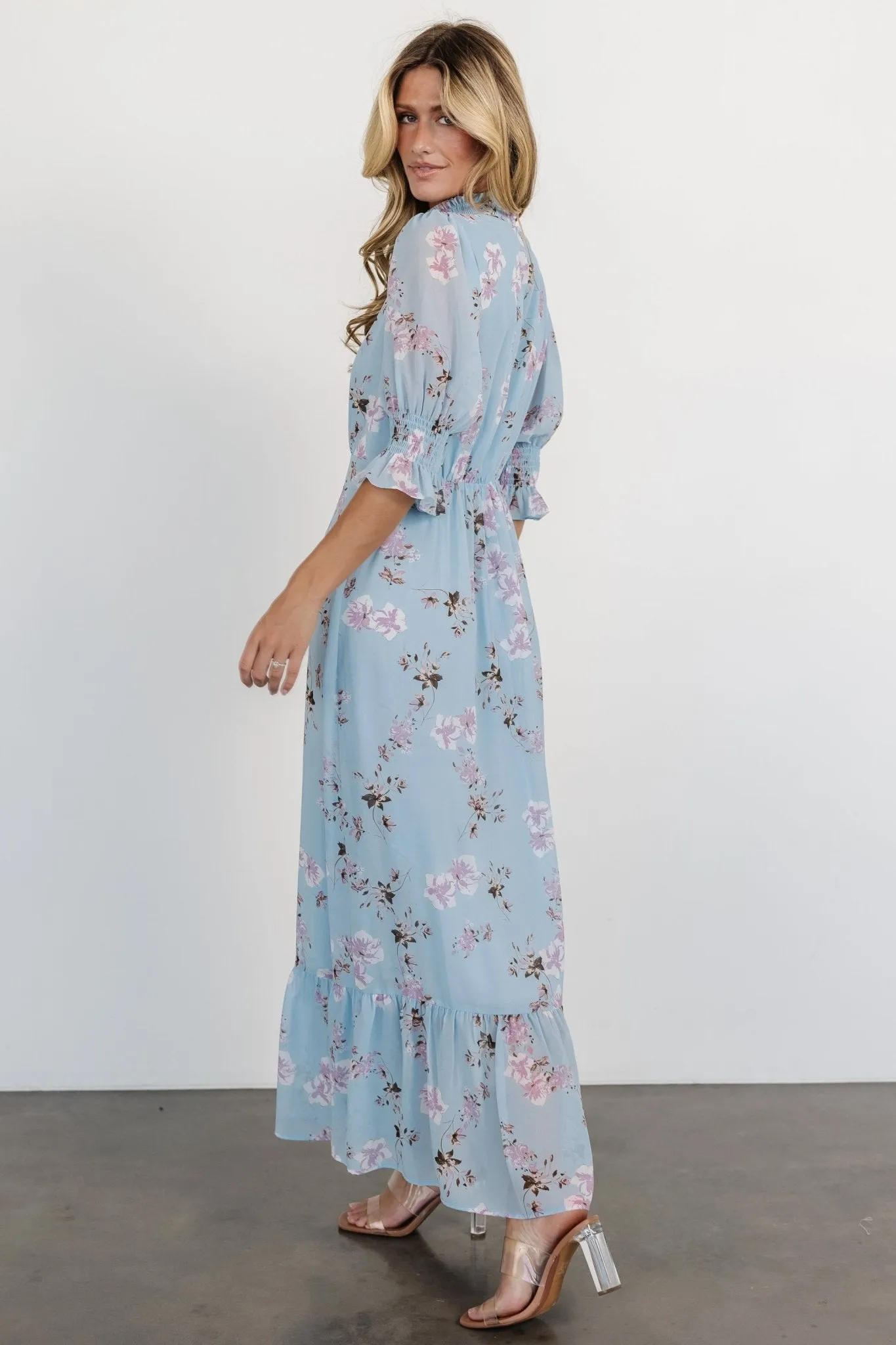 Marie Mock Neck Maxi Dress | Sky Blue Floral sold by Baltic Born product image thumbnail 4