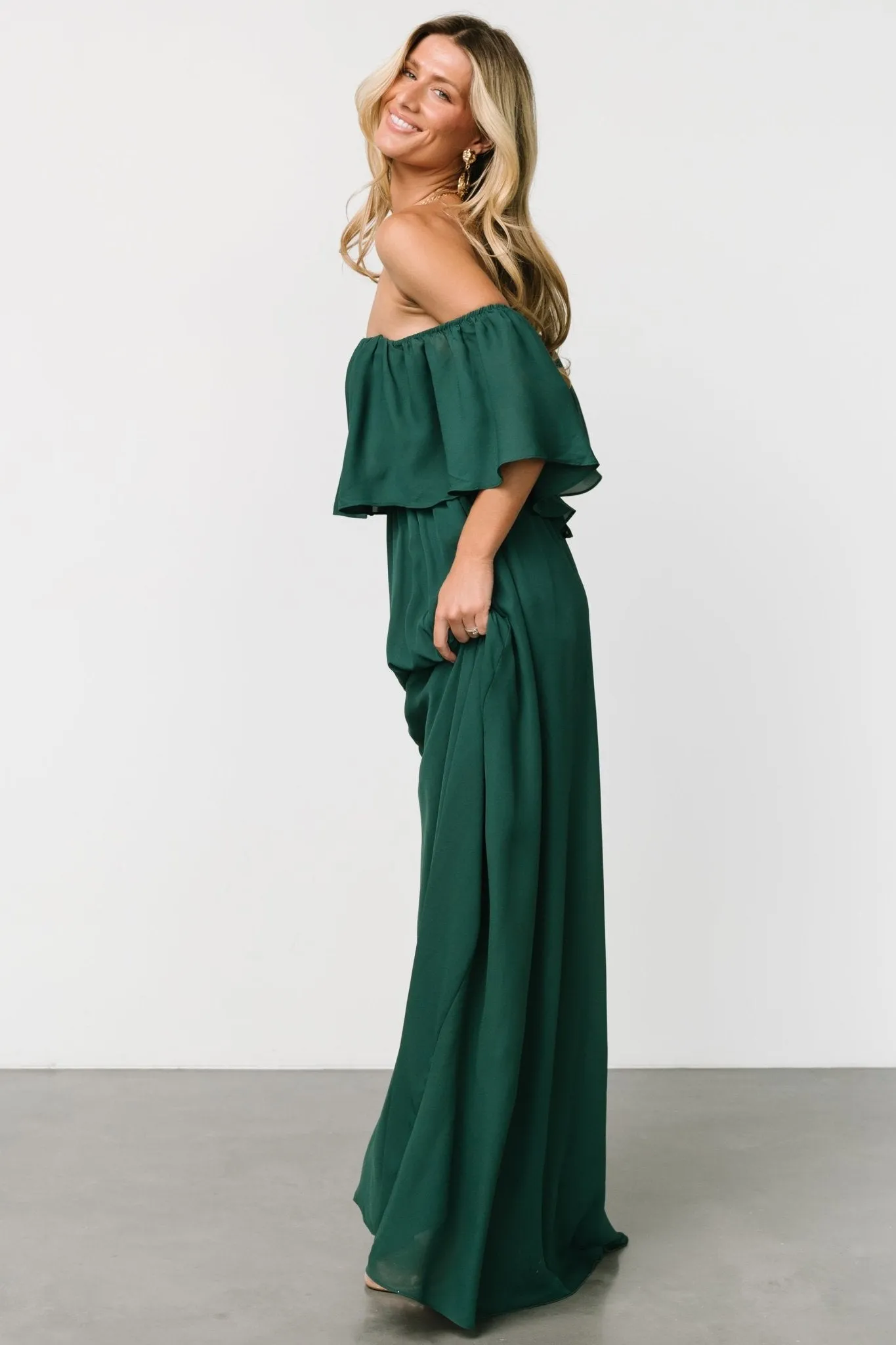 Diana Off Shoulder Maxi Dress | Emerald sold by Baltic Born product image thumbnail 3