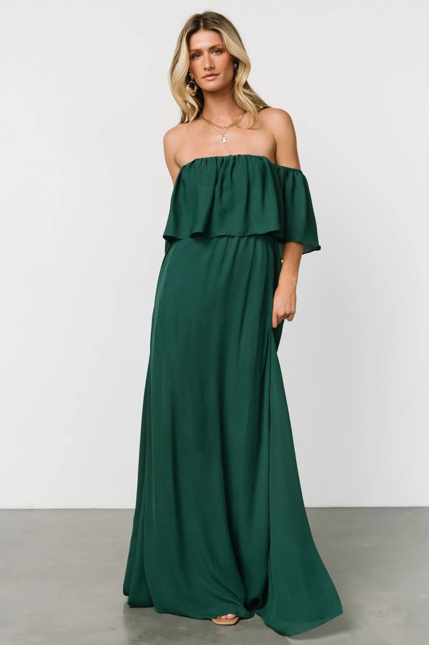 Diana Off Shoulder Maxi Dress | Emerald sold by Baltic Born