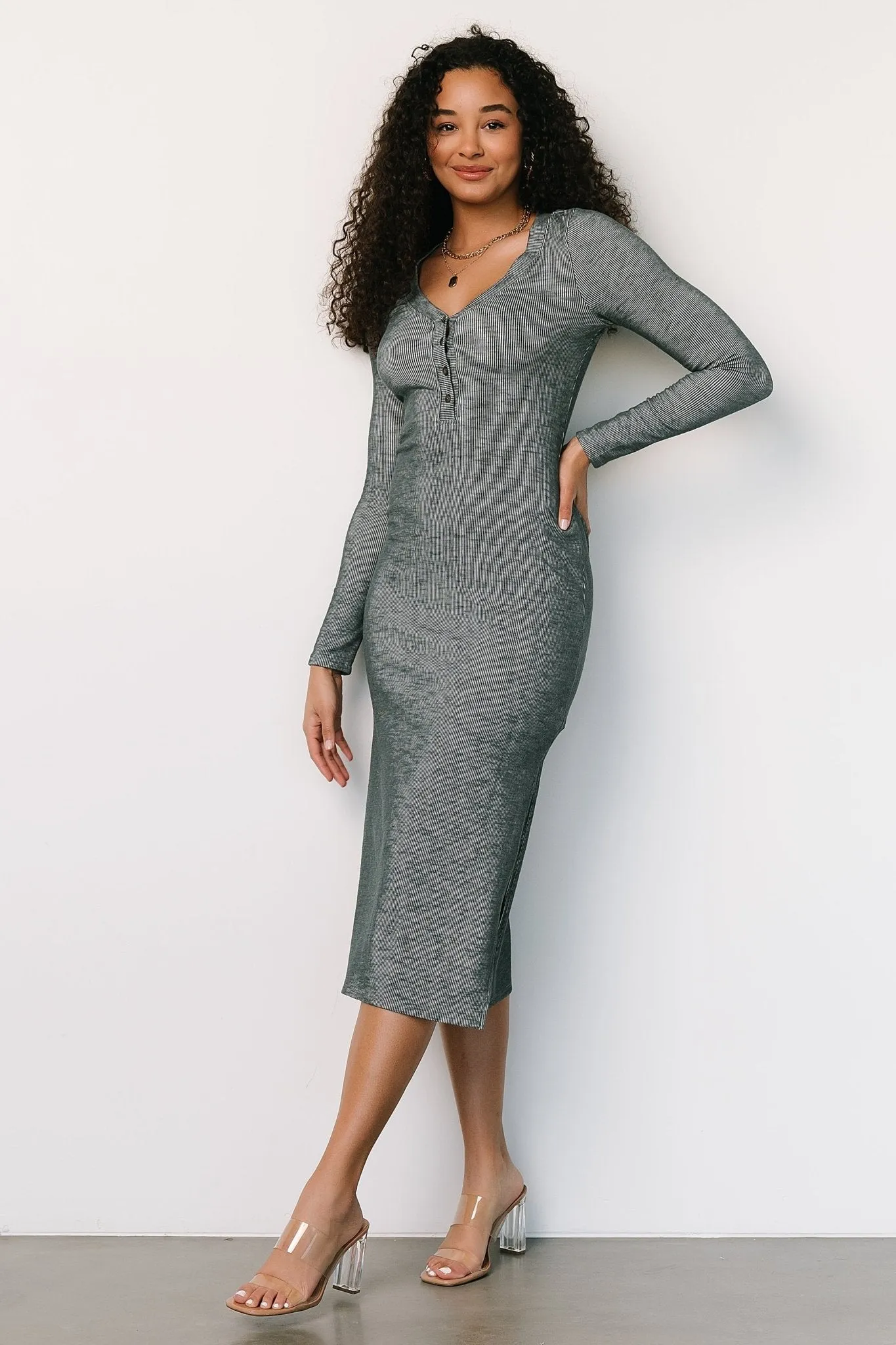 Denver Ribbed Midi Dress | Heathered Jade sold by Baltic Born