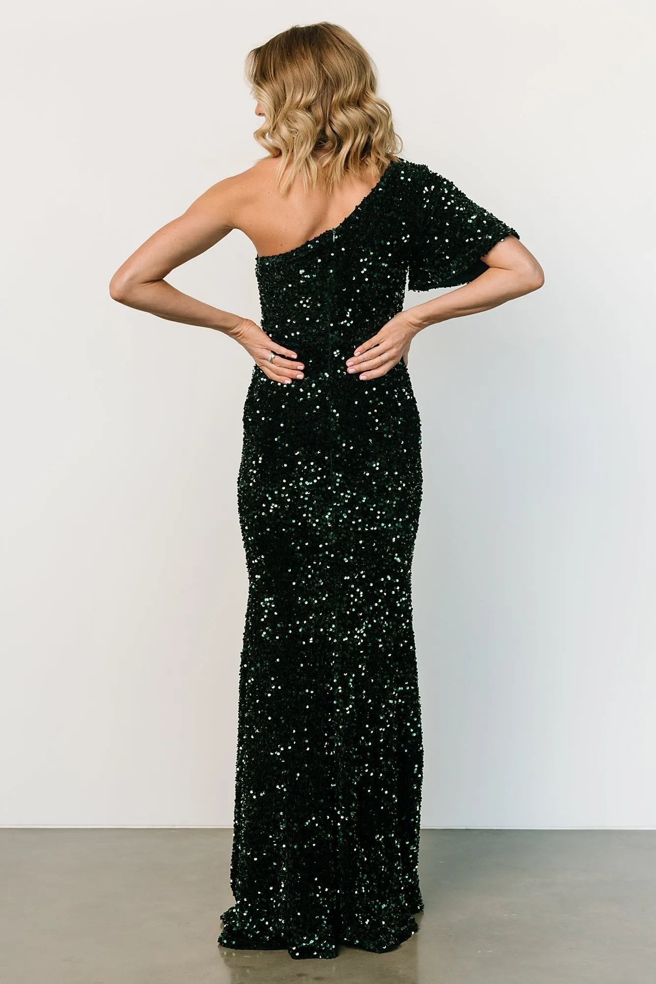 Gabriella One Shoulder Sequin Gown | Emerald sold by Baltic Born product image thumbnail 5
