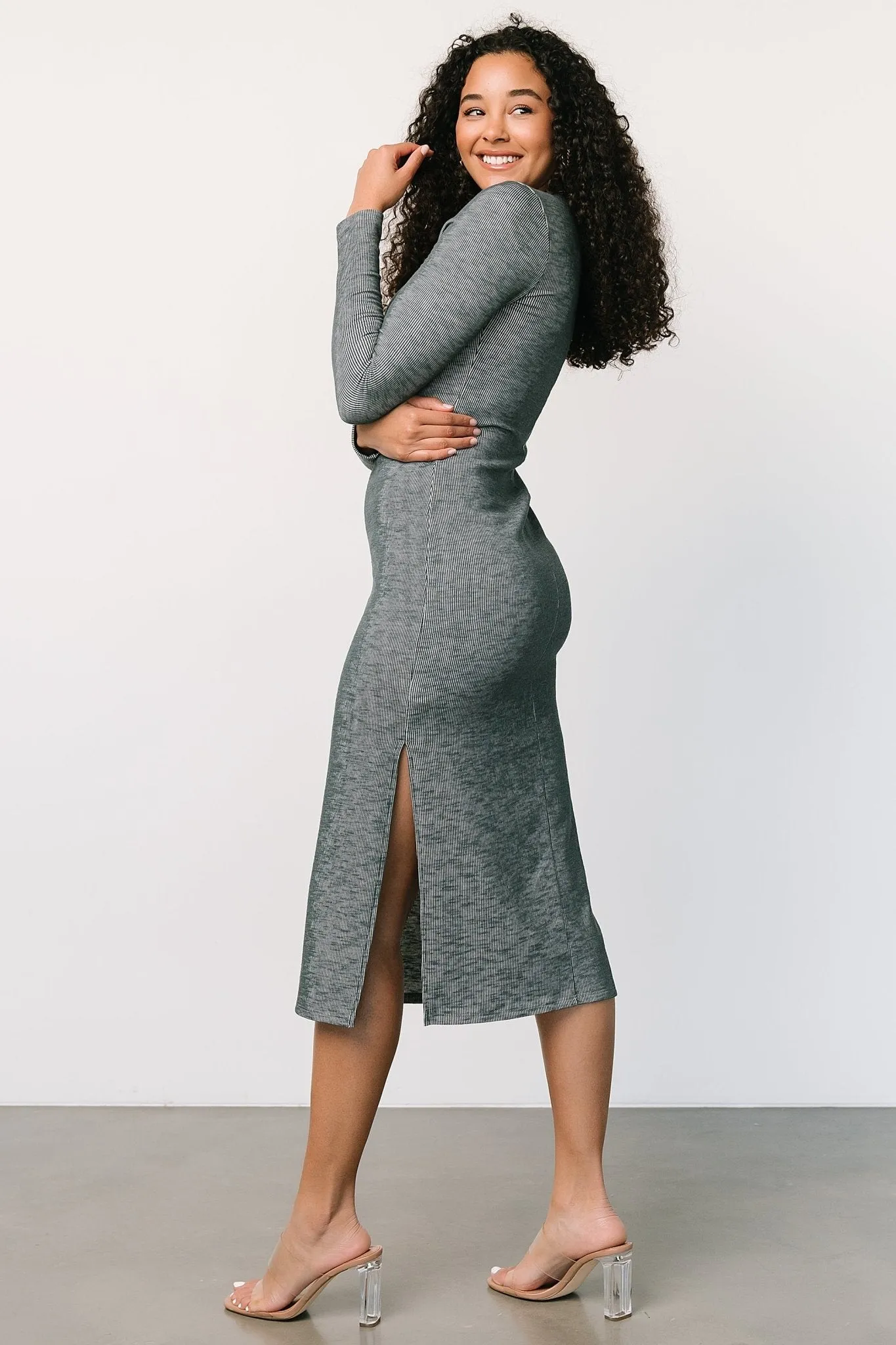 Denver Ribbed Midi Dress | Heathered Jade sold by Baltic Born product image thumbnail 3