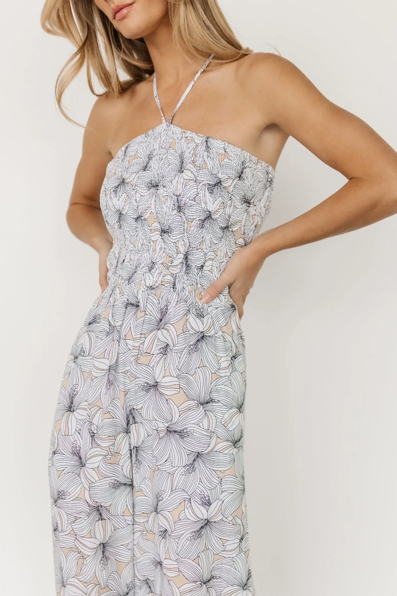 Santa Ana Halter Jumpsuit | Taupe + White sold by Baltic Born product image thumbnail 2