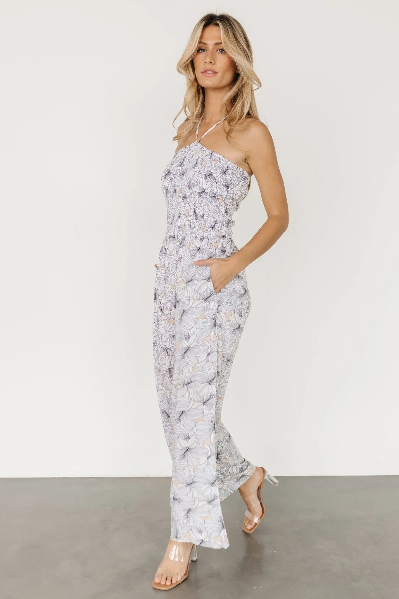 Santa Ana Halter Jumpsuit | Taupe + White sold by Baltic Born product image thumbnail 3