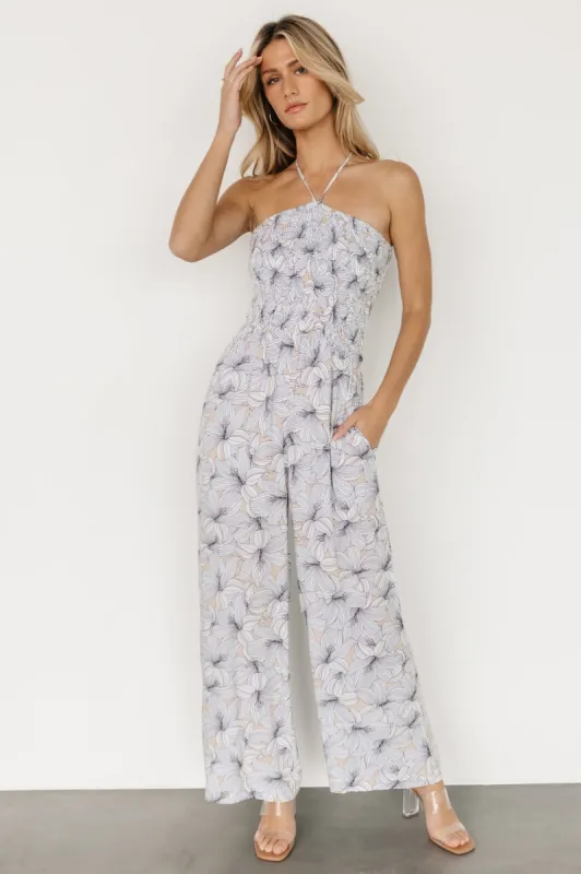 Santa Ana Halter Jumpsuit | Taupe + White sold by Baltic Born