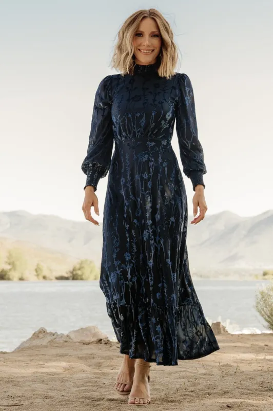 Penelope Velvet Maxi Dress | Midnight Blue sold by Baltic Born