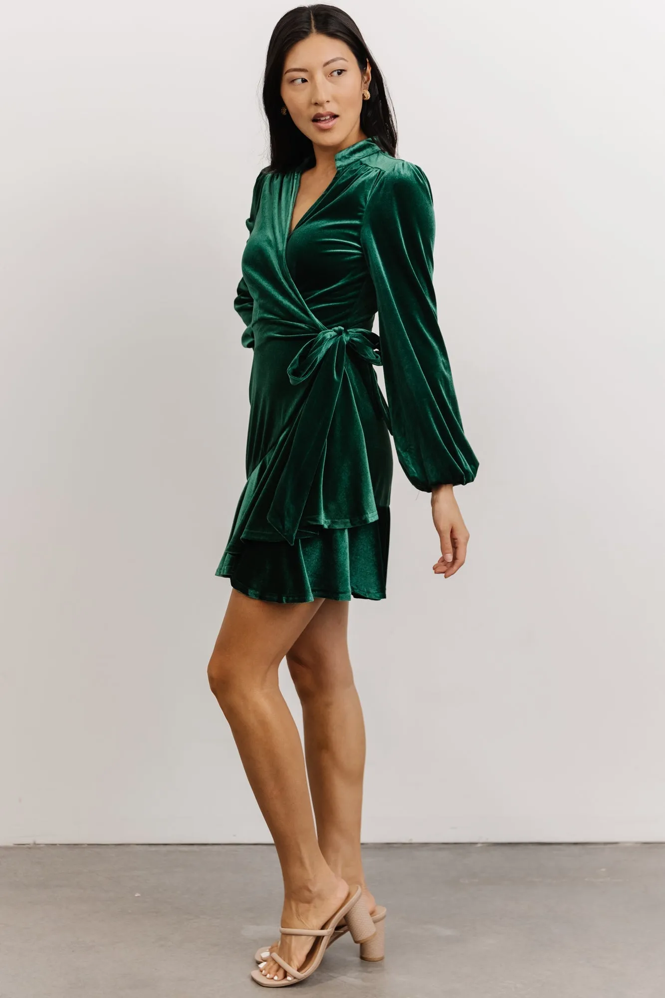 Barre Velvet Wrap Mini Dress | Green sold by Baltic Born product image thumbnail 4