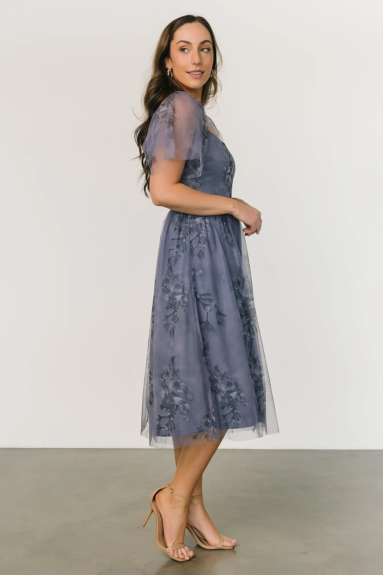 Gwyneth Tulle Midi Dress | Slate Blue Multi sold by Baltic Born product image thumbnail 3