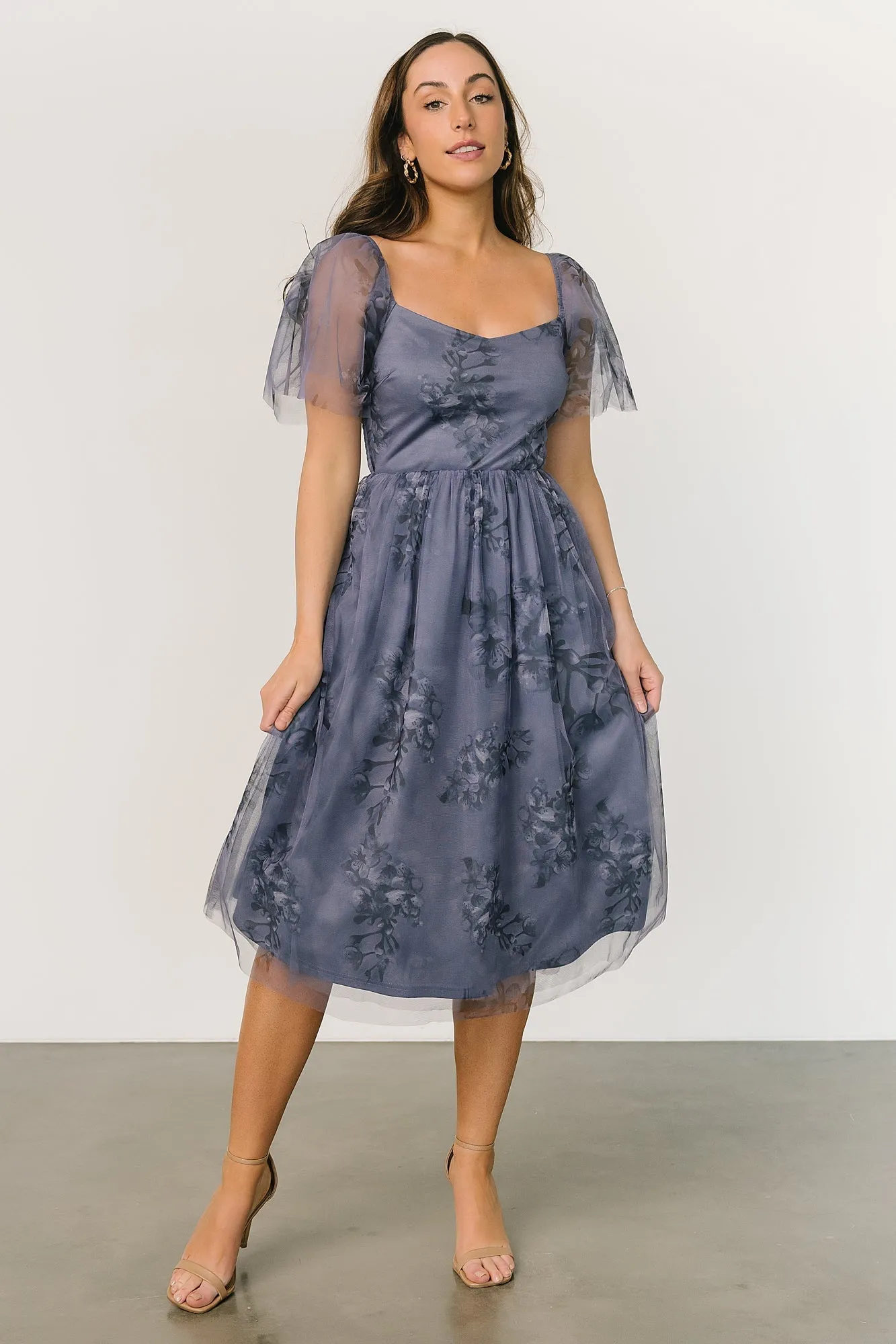 Gwyneth Tulle Midi Dress | Slate Blue Multi sold by Baltic Born