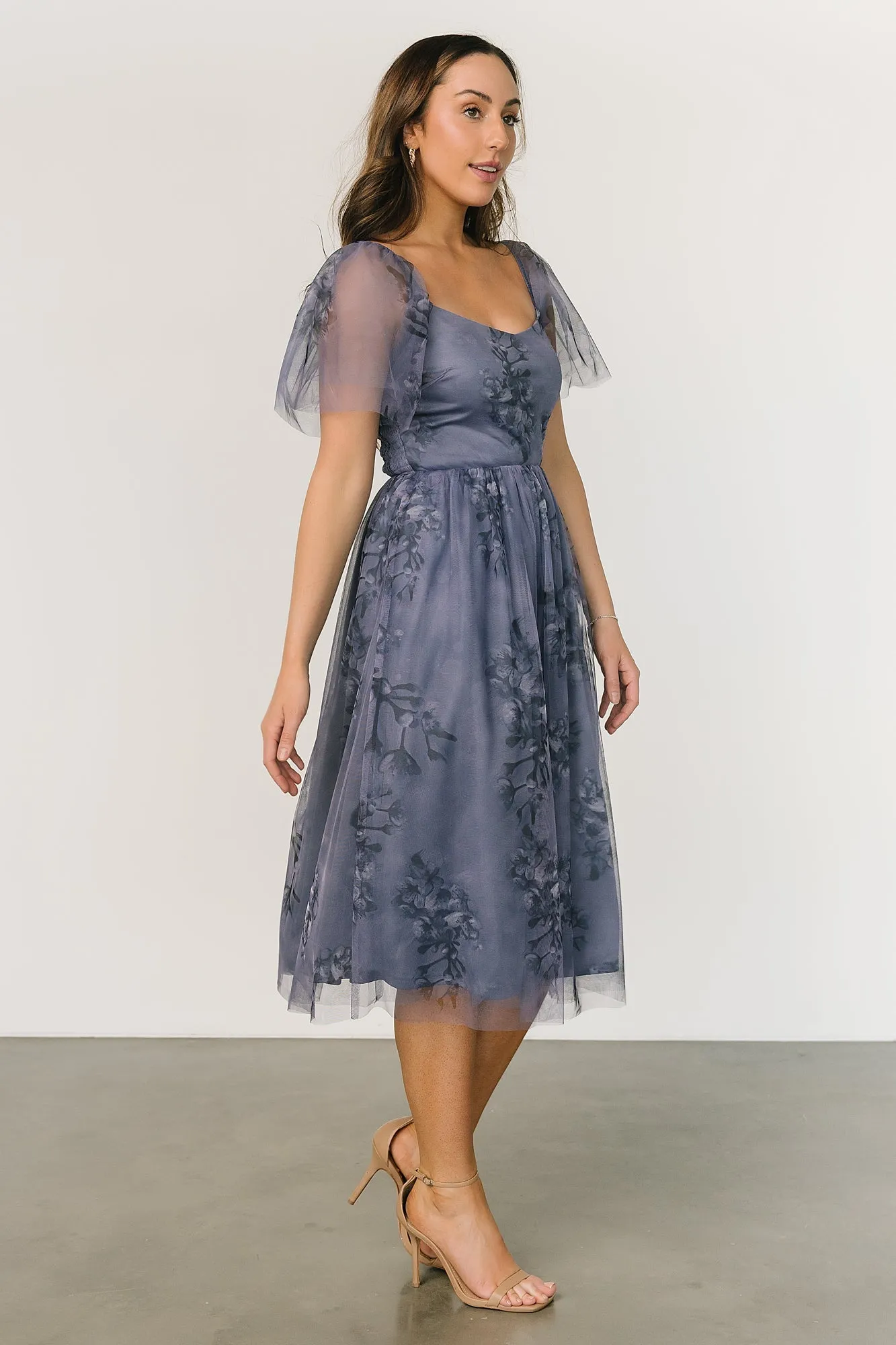 Gwyneth Tulle Midi Dress | Slate Blue Multi sold by Baltic Born product image thumbnail 5