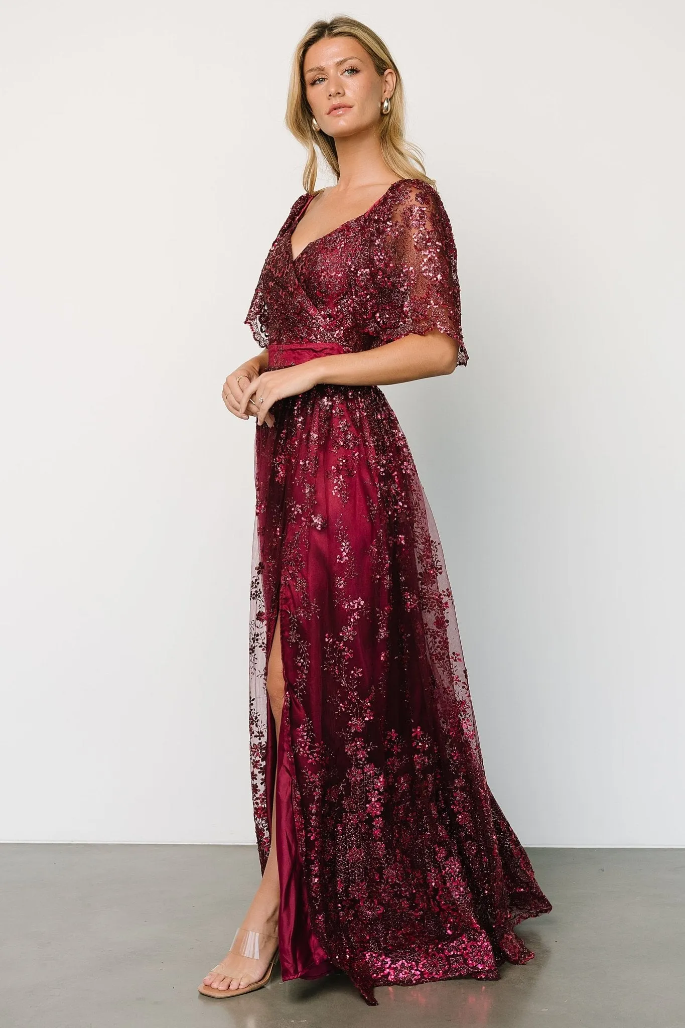 Genevieve Glitter Maxi Dress | Wine sold by Baltic Born product image thumbnail 3