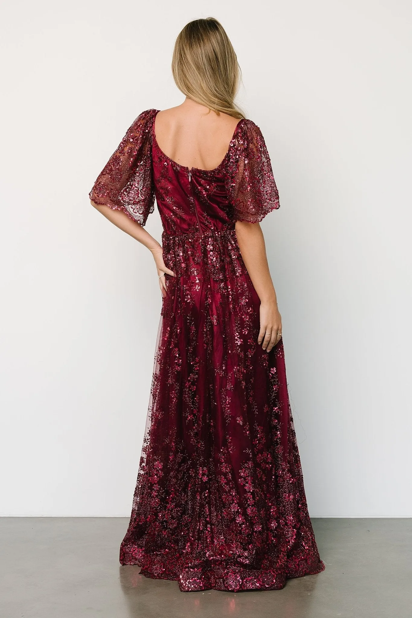 Genevieve Glitter Maxi Dress | Wine sold by Baltic Born product image thumbnail 4