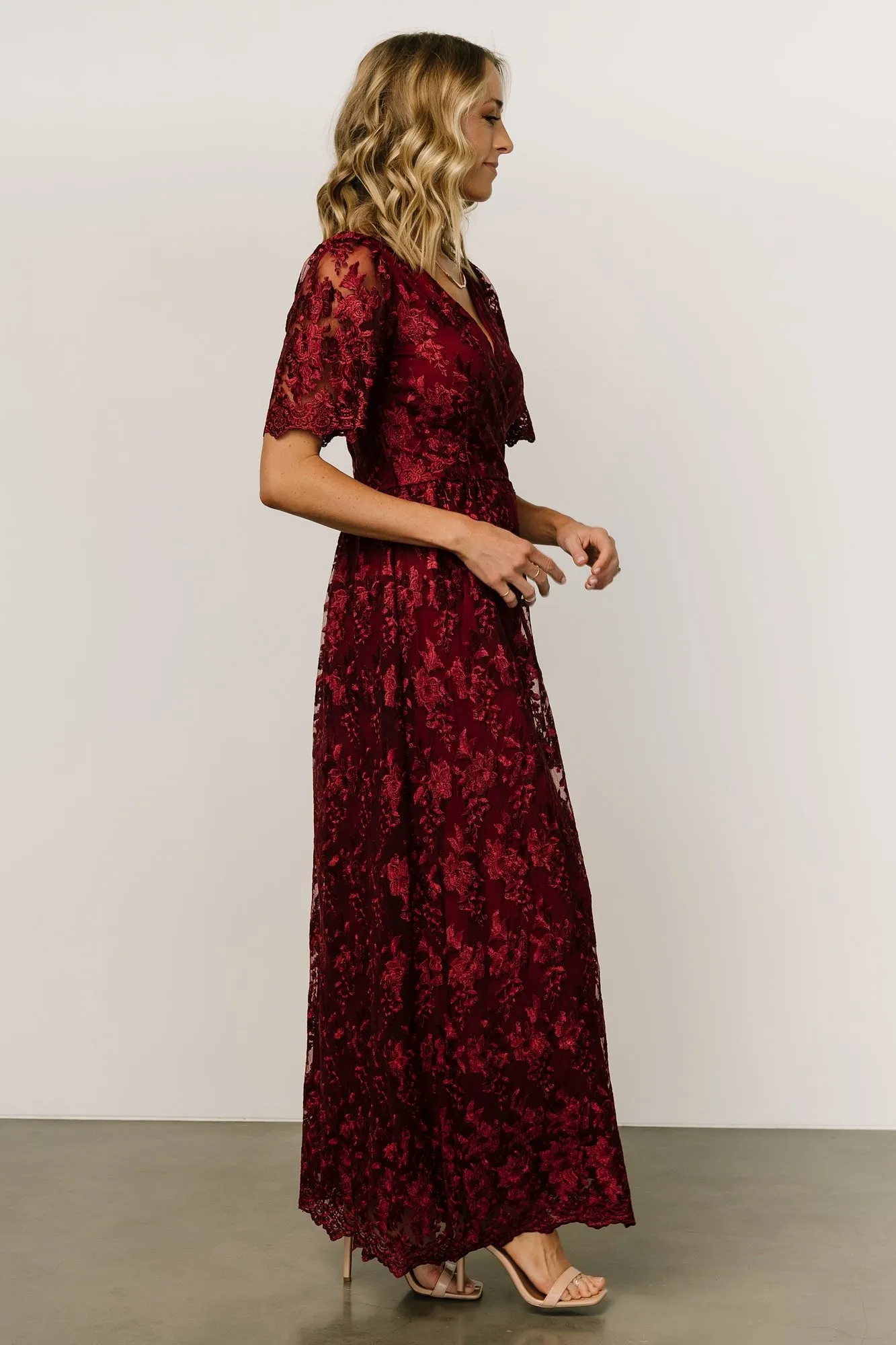 Aurora Embossed Maxi Dress | Wine sold by Baltic Born product image thumbnail 3