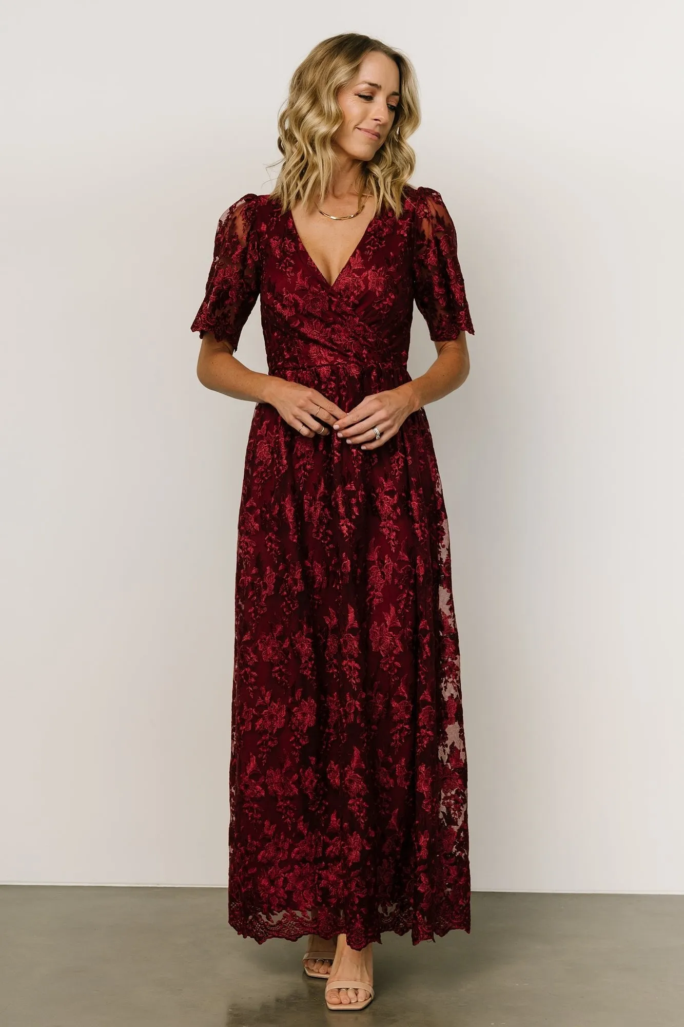 Aurora Embossed Maxi Dress | Wine sold by Baltic Born product image thumbnail 4