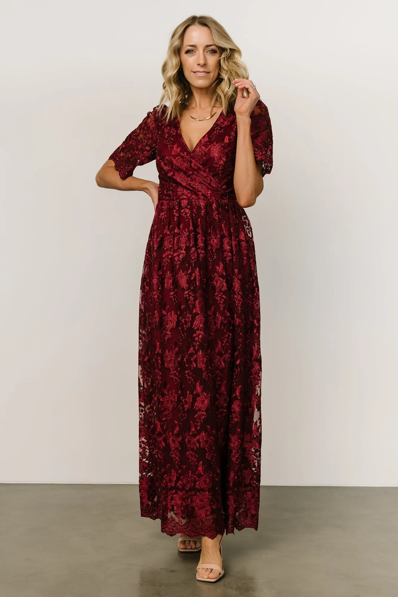 Aurora Embossed Maxi Dress | Wine sold by Baltic Born