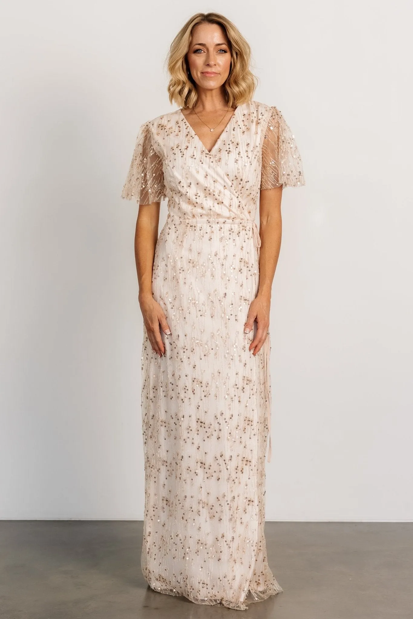 Liza Sequin Wrap Maxi Dress | Rose Gold sold by Baltic Born product image thumbnail 5