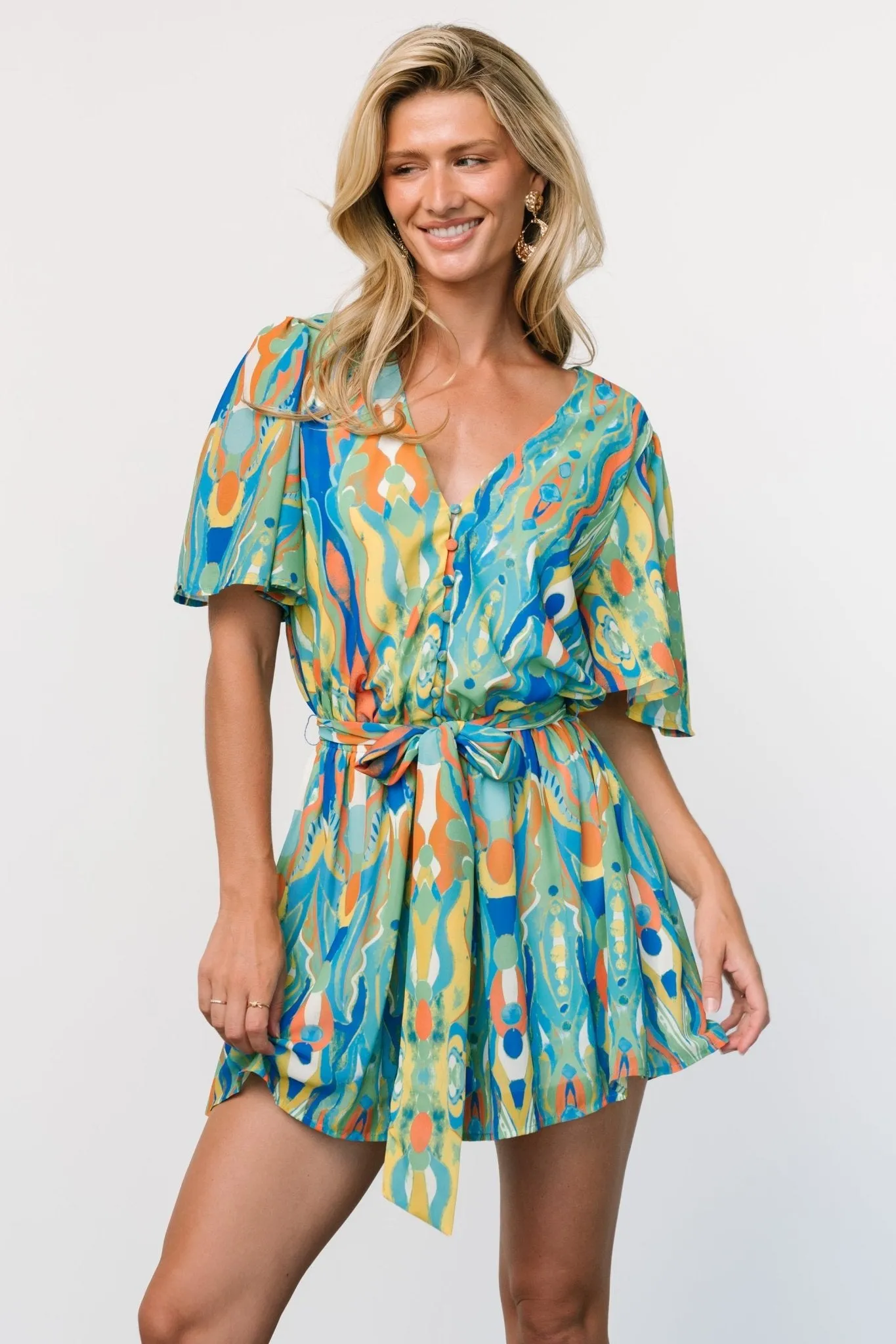 Gibson Romper | Blue + Green Multi sold by Baltic Born product image thumbnail 2