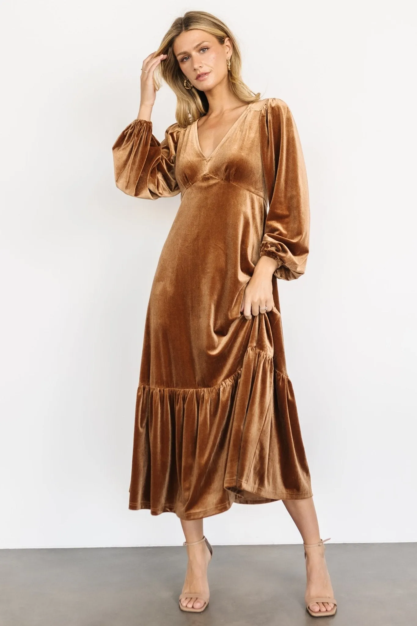 Erika Velvet Maxi Dress | Caramel sold by Baltic Born