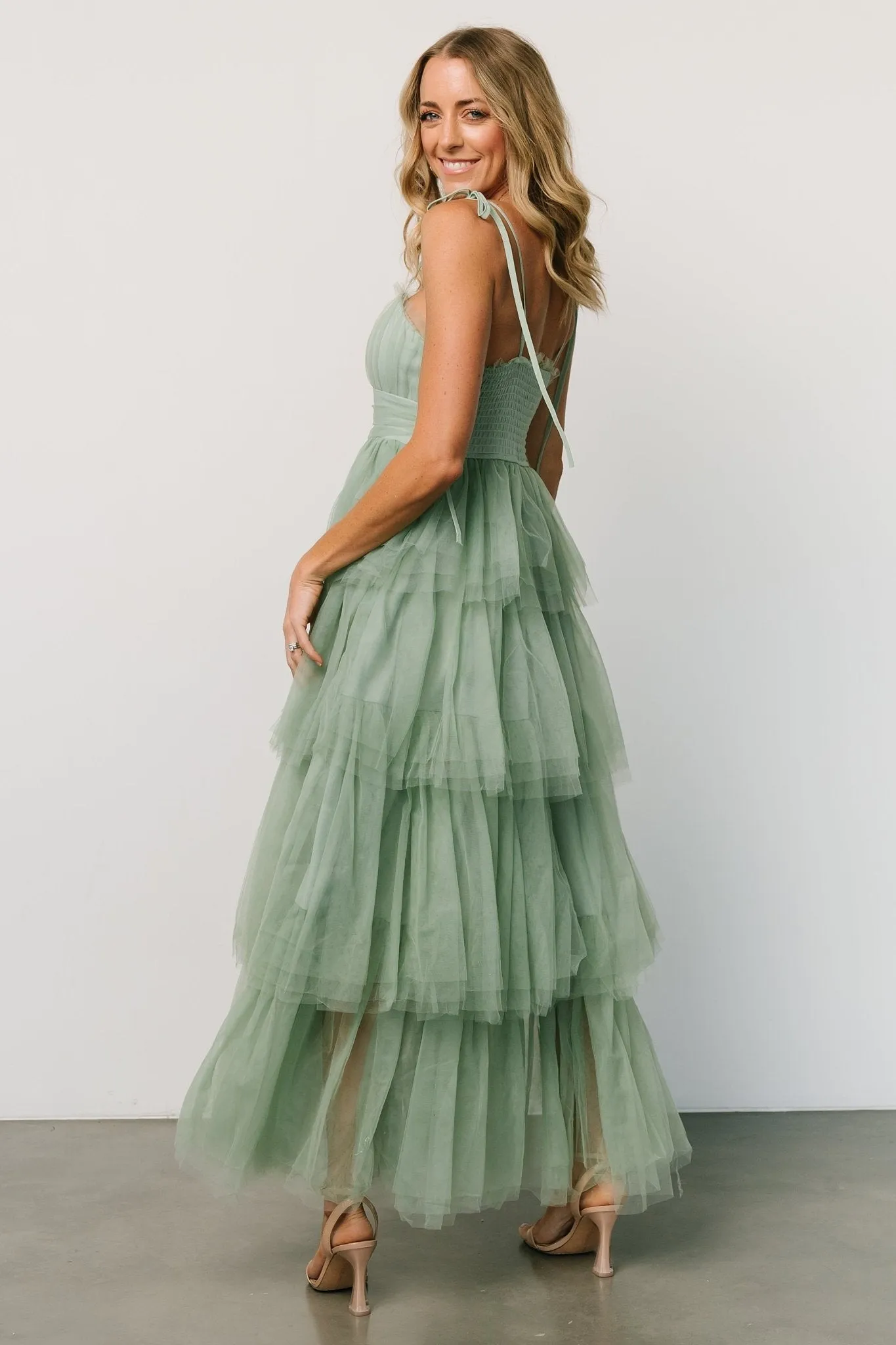 Alora Tulle Tiered Maxi Dress | Sage Green sold by Baltic Born product image thumbnail 3