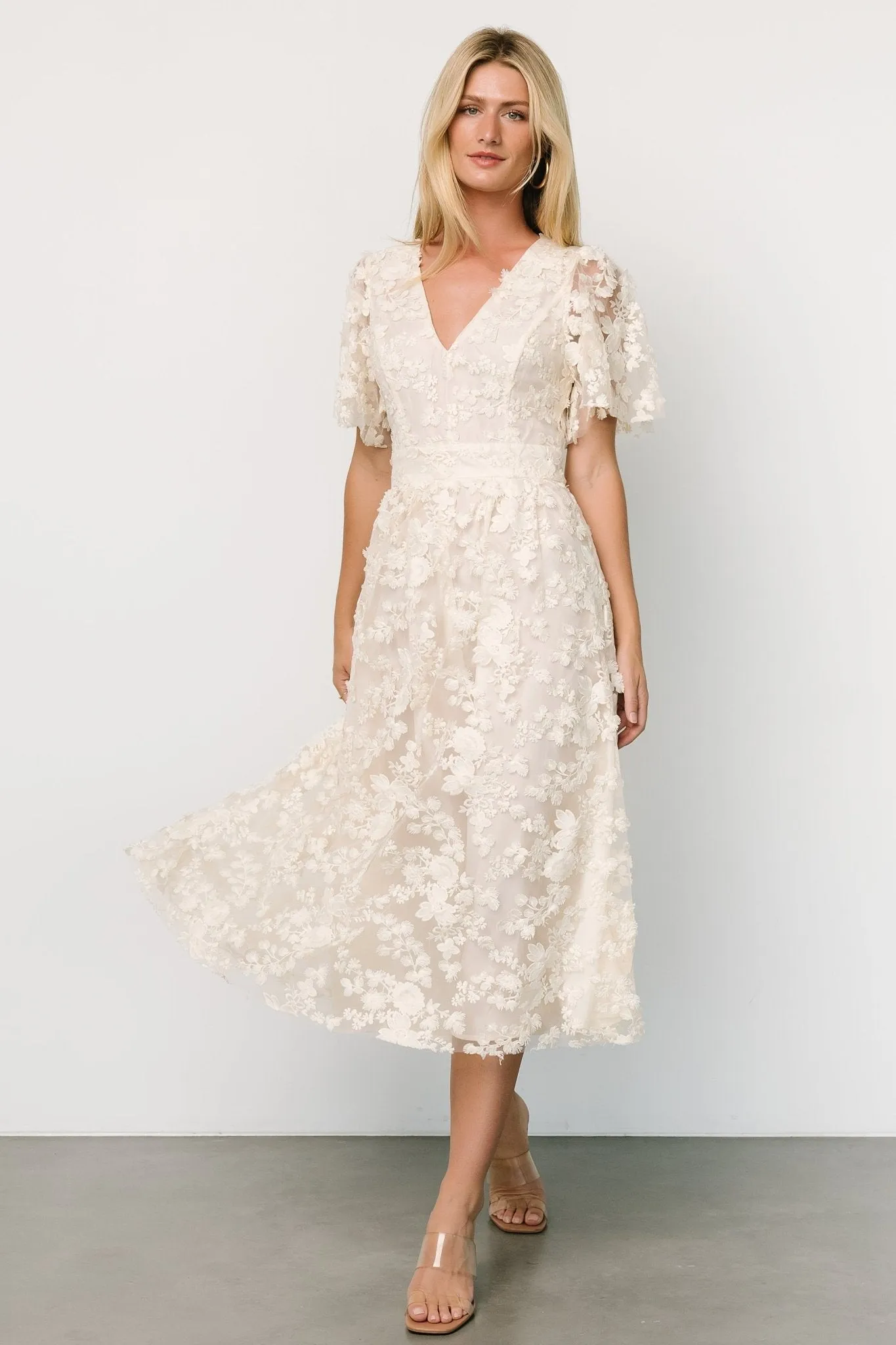 Sadie Embroidered Midi Dress | Vintage Cream sold by Baltic Born