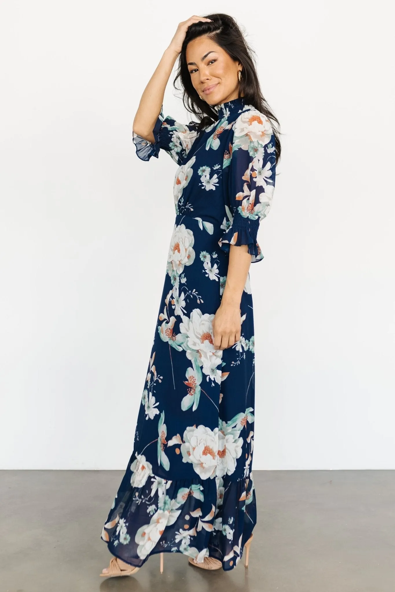 Marie Mock Neck Maxi Dress | Navy Floral sold by Baltic Born product image thumbnail 3