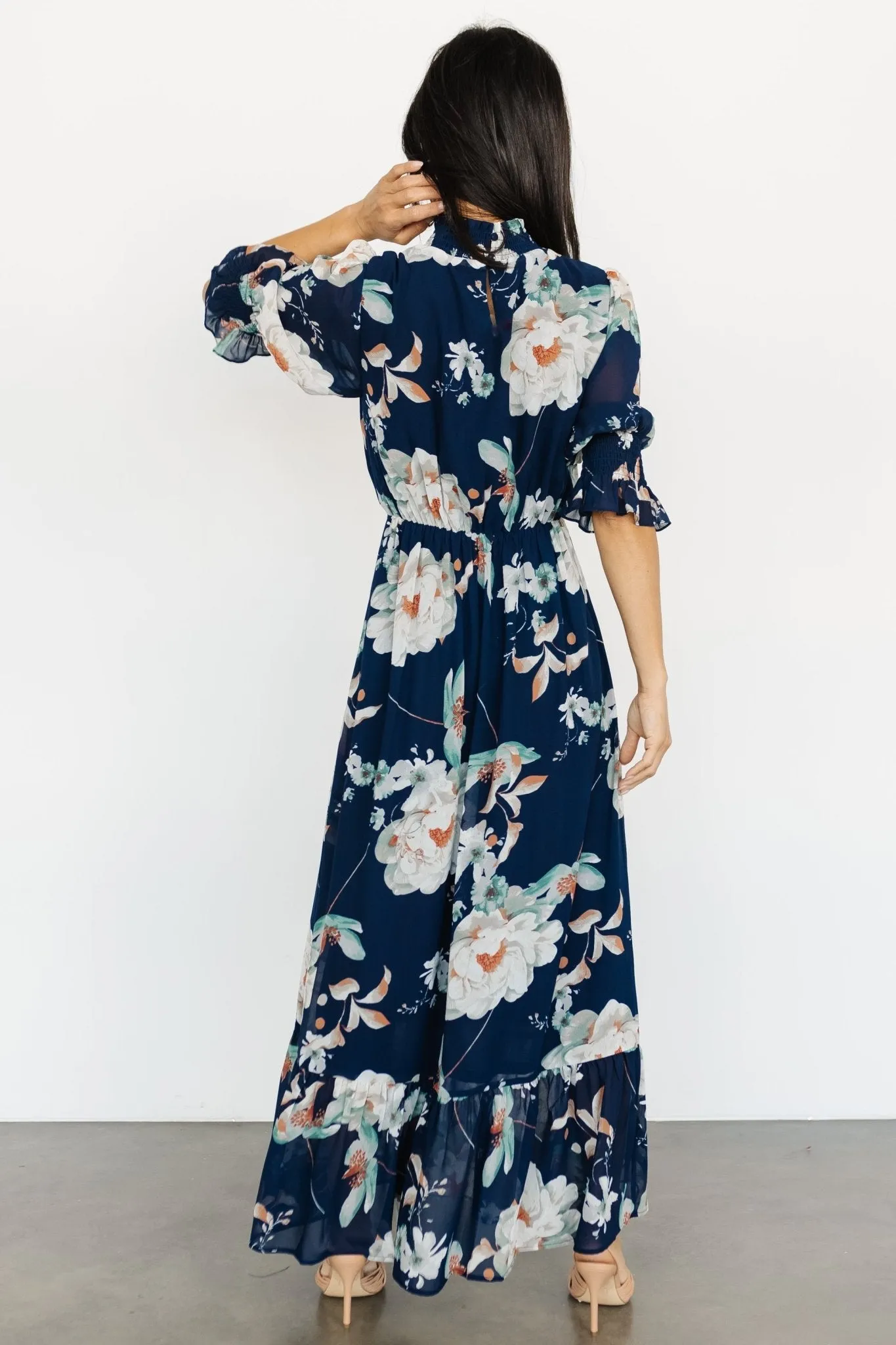Marie Mock Neck Maxi Dress | Navy Floral sold by Baltic Born product image thumbnail 4