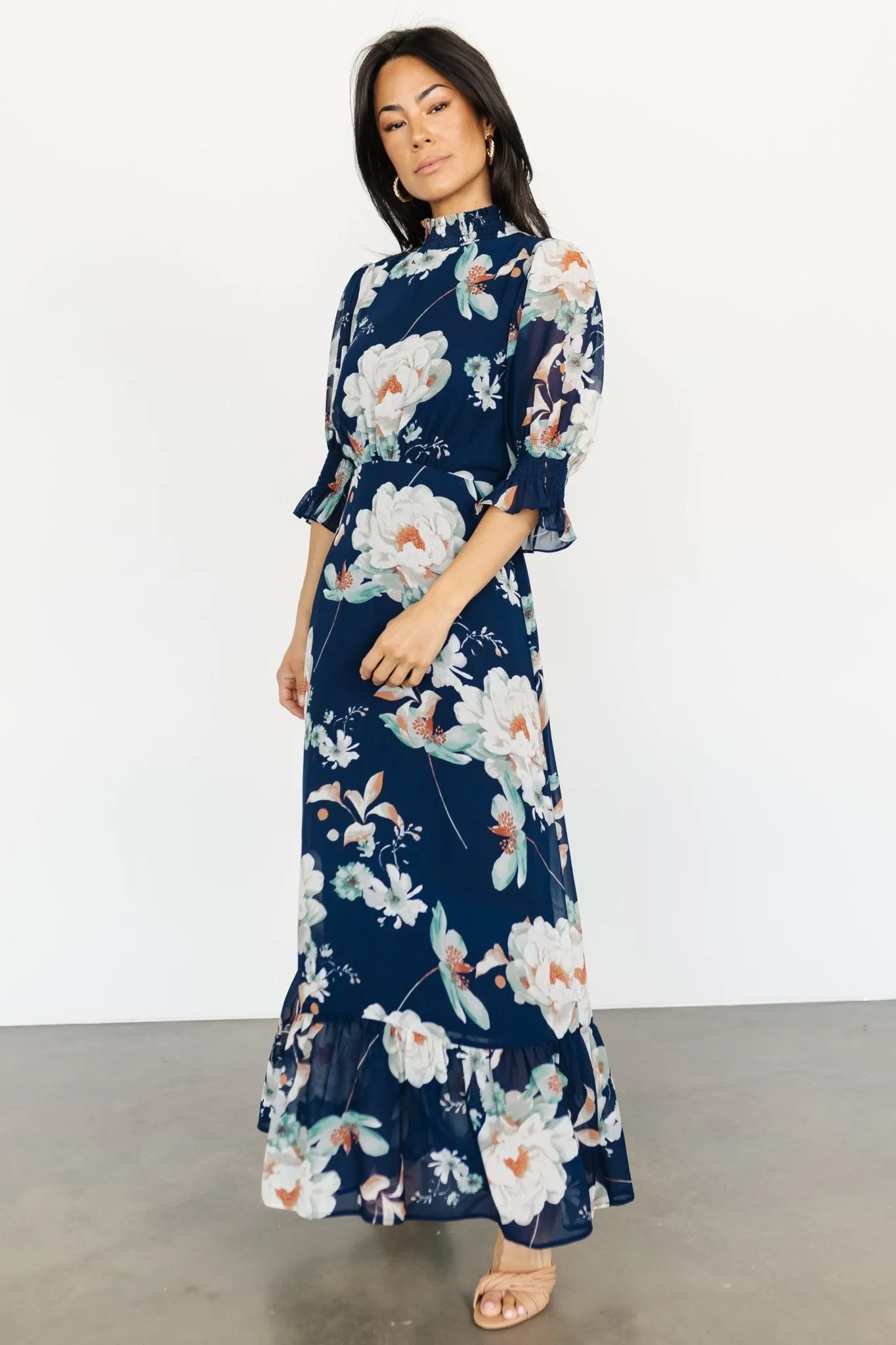 Marie Mock Neck Maxi Dress | Navy Floral sold by Baltic Born product image thumbnail 5