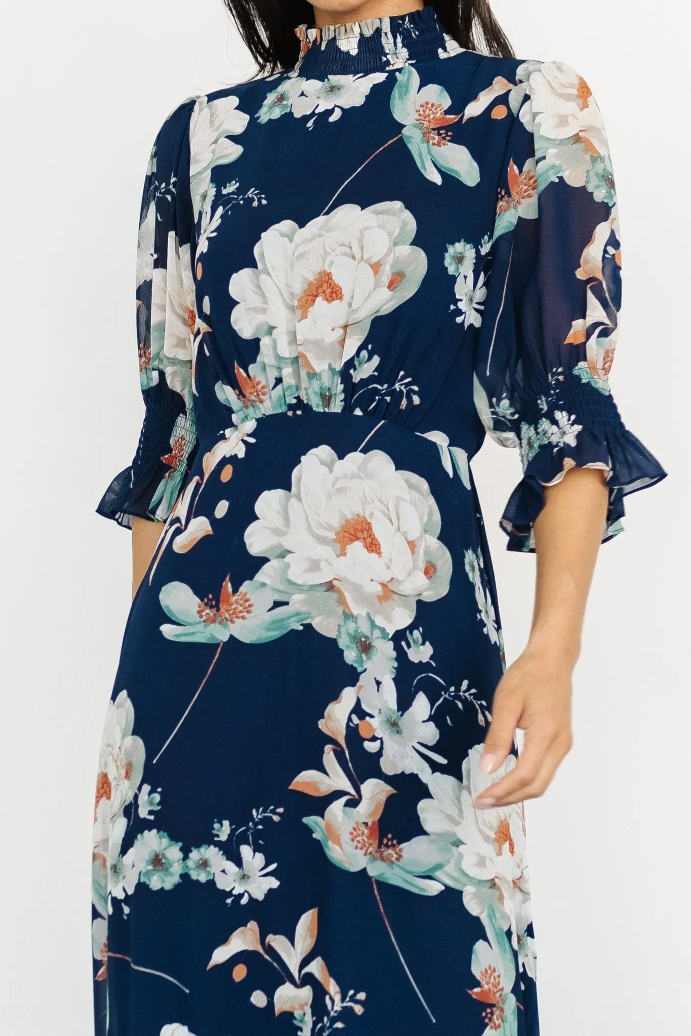 Marie Mock Neck Maxi Dress | Navy Floral sold by Baltic Born product image thumbnail 2
