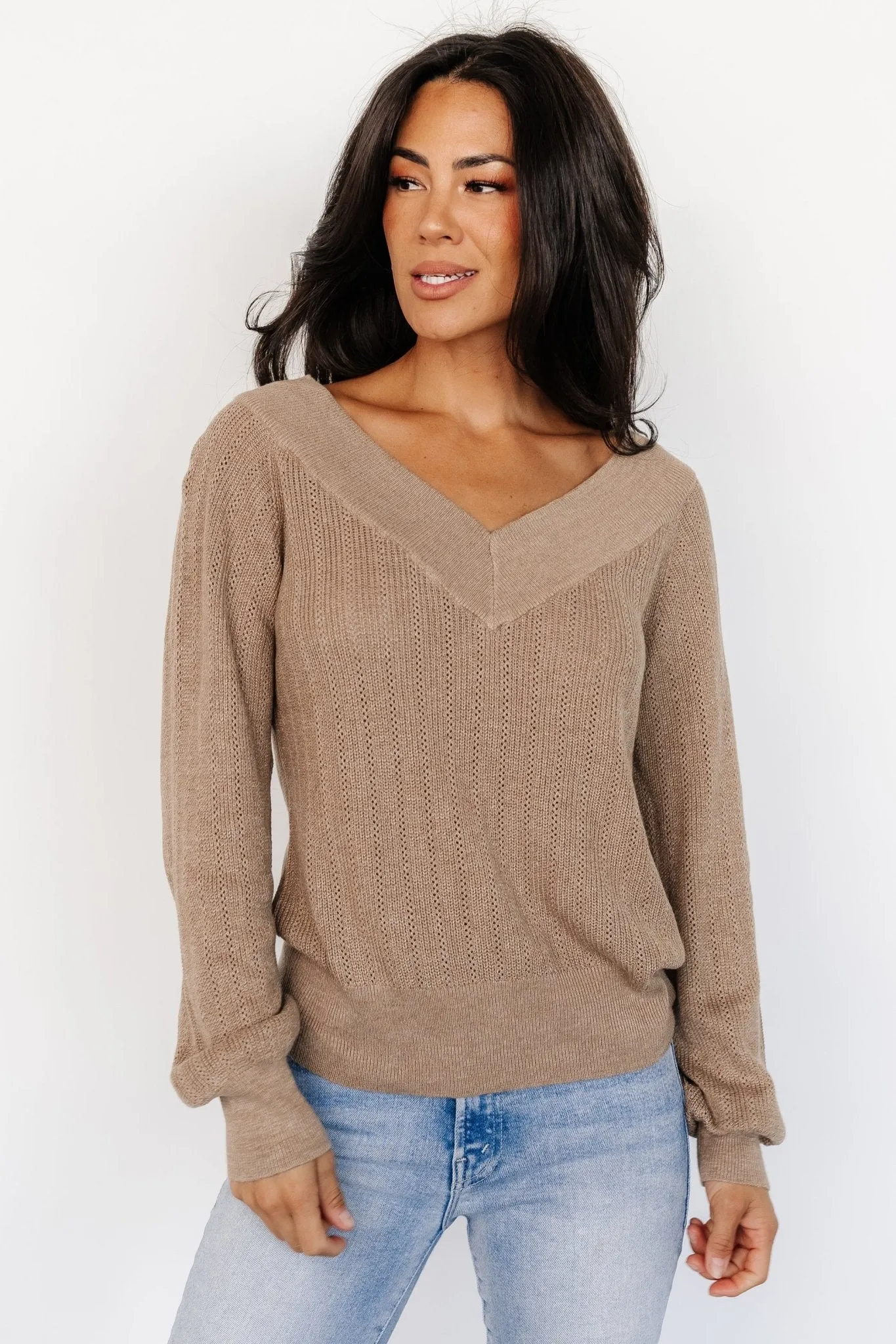 Ashby V Neck Sweater Top | Mocha sold by Baltic Born product image thumbnail 3