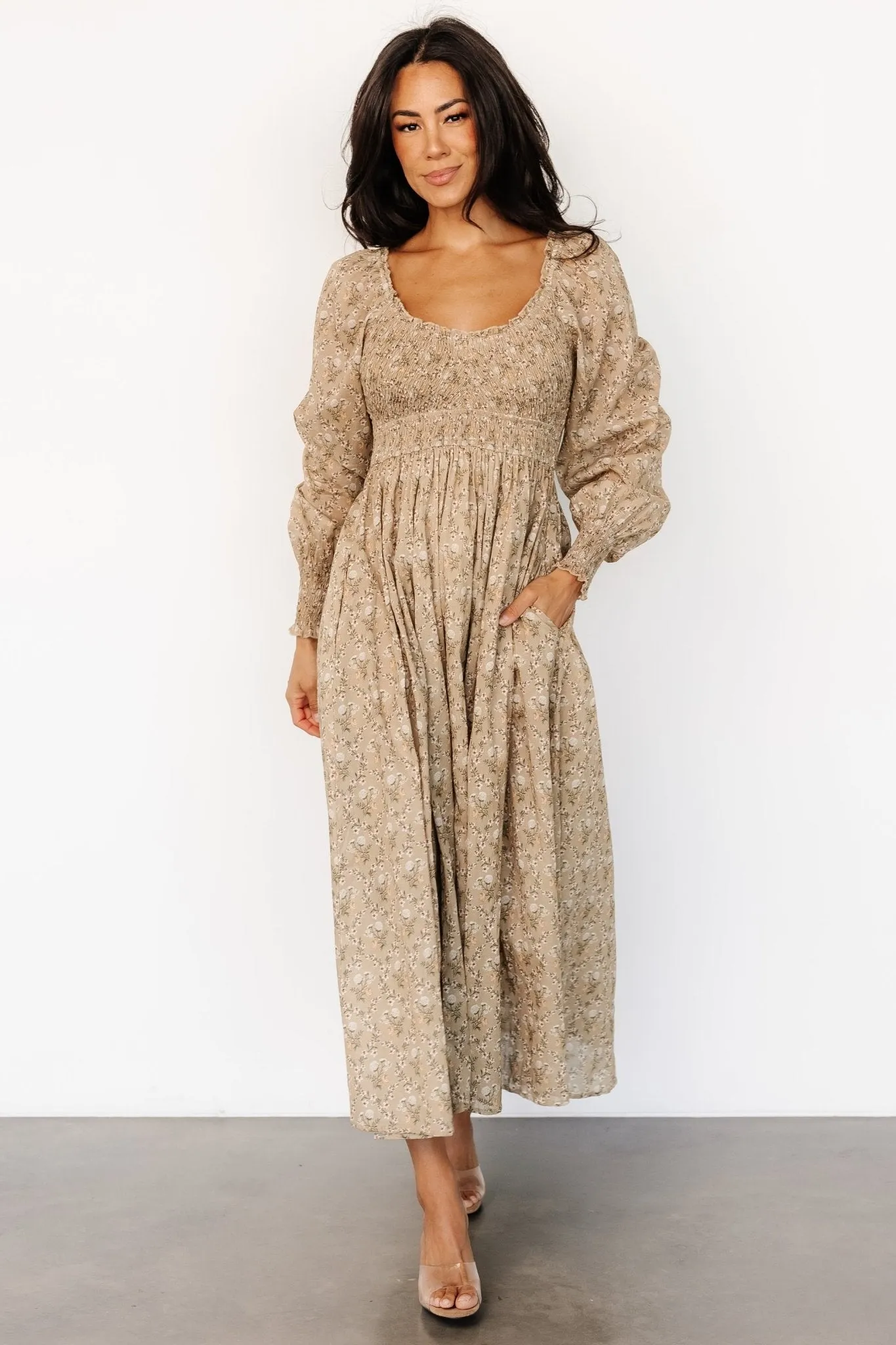 Truman Smocked Dress | Olive Floral sold by Baltic Born