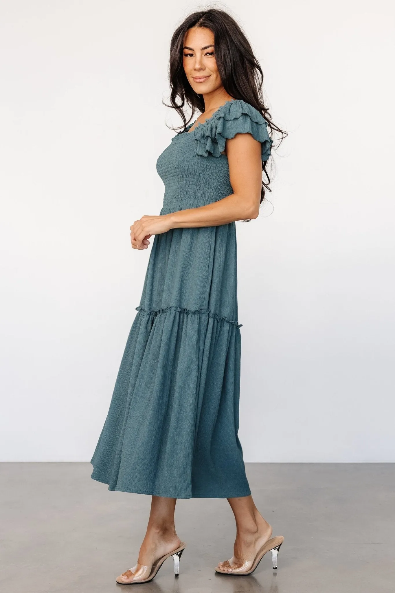 Jacie Smocked Midi Dress | Vintage Teal sold by Baltic Born product image thumbnail 3