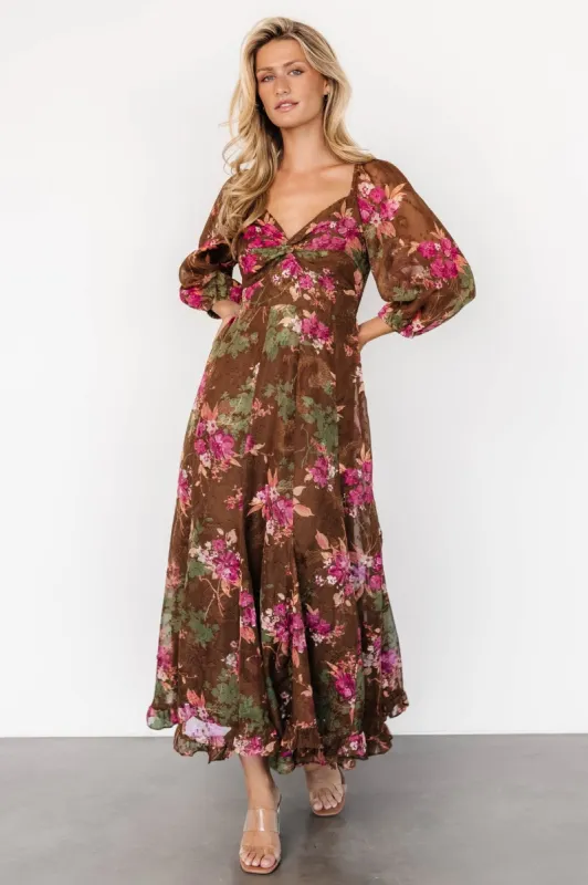 Estefania Maxi Dress | Brown Floral sold by Baltic Born