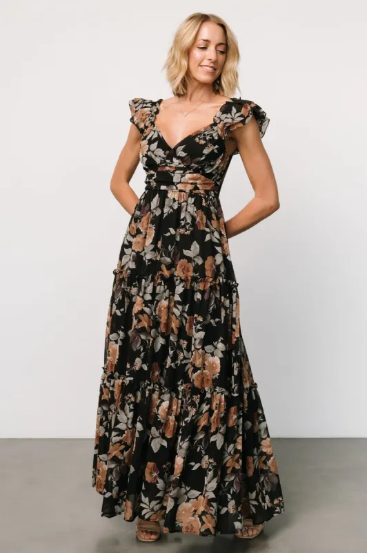 Martina Maxi Dress | Black + Copper Floral sold by Baltic Born